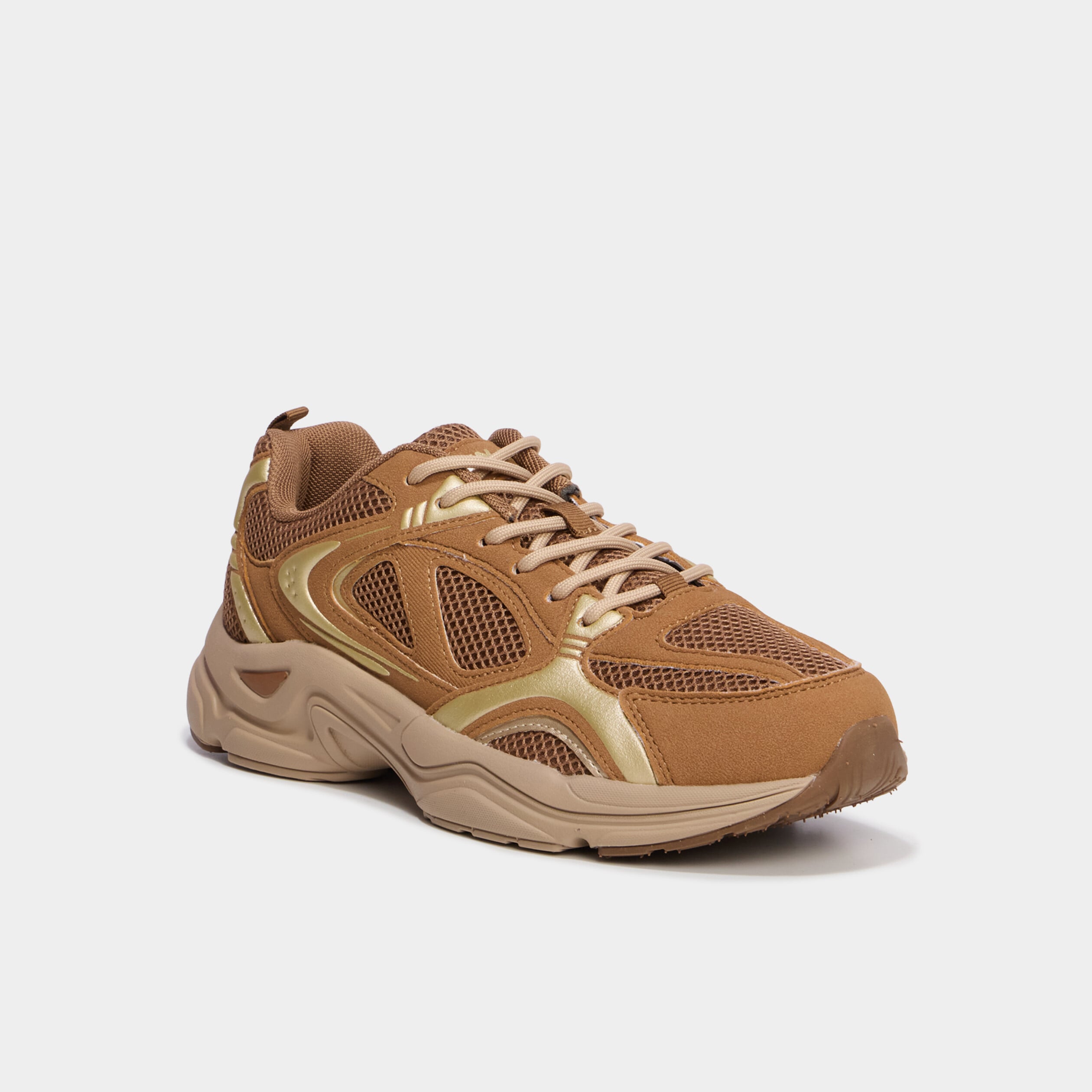 Baskets running &agrave; lacets marron femme