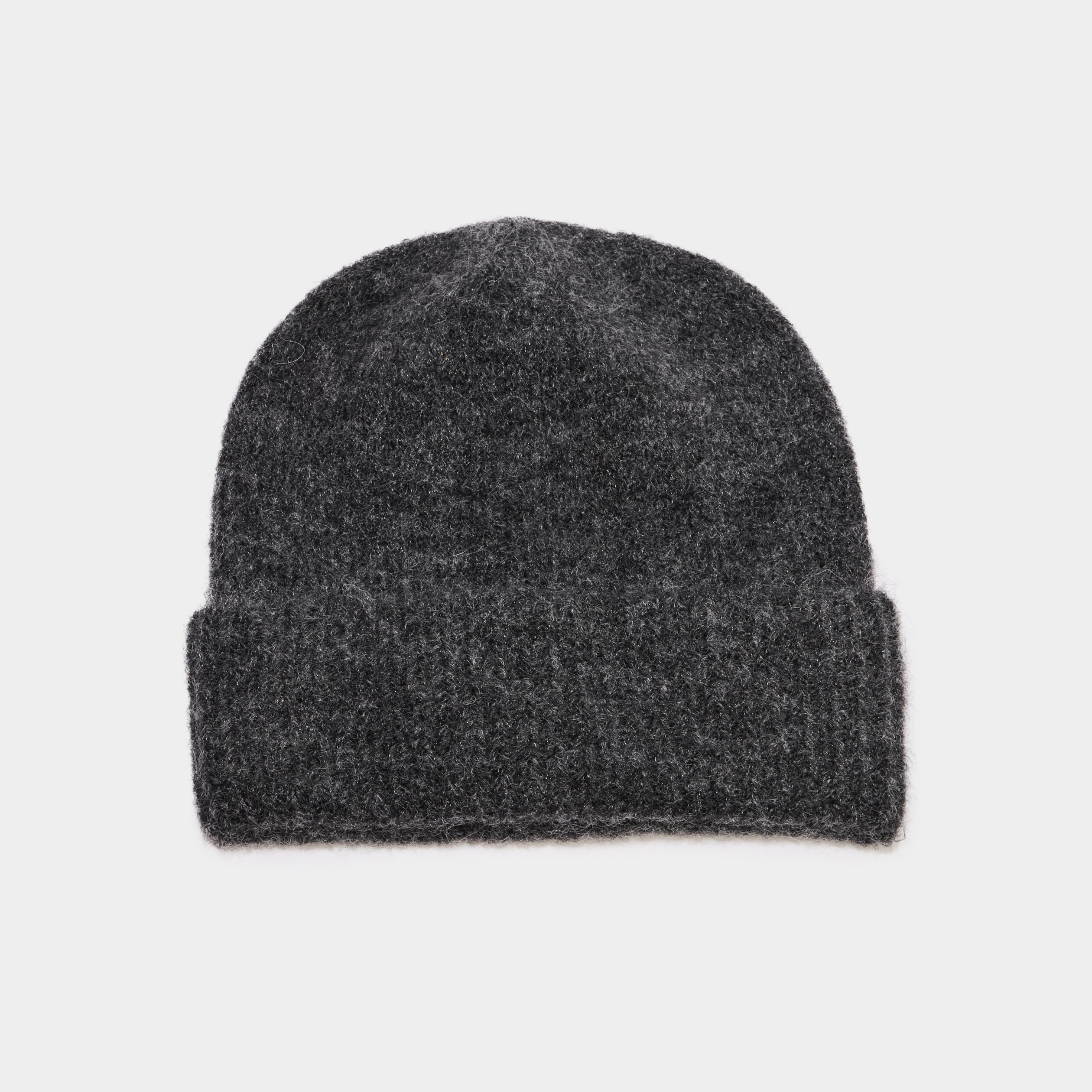 Bonnet maille c&ocirc;tel&eacute;e gris fonc&eacute; femme