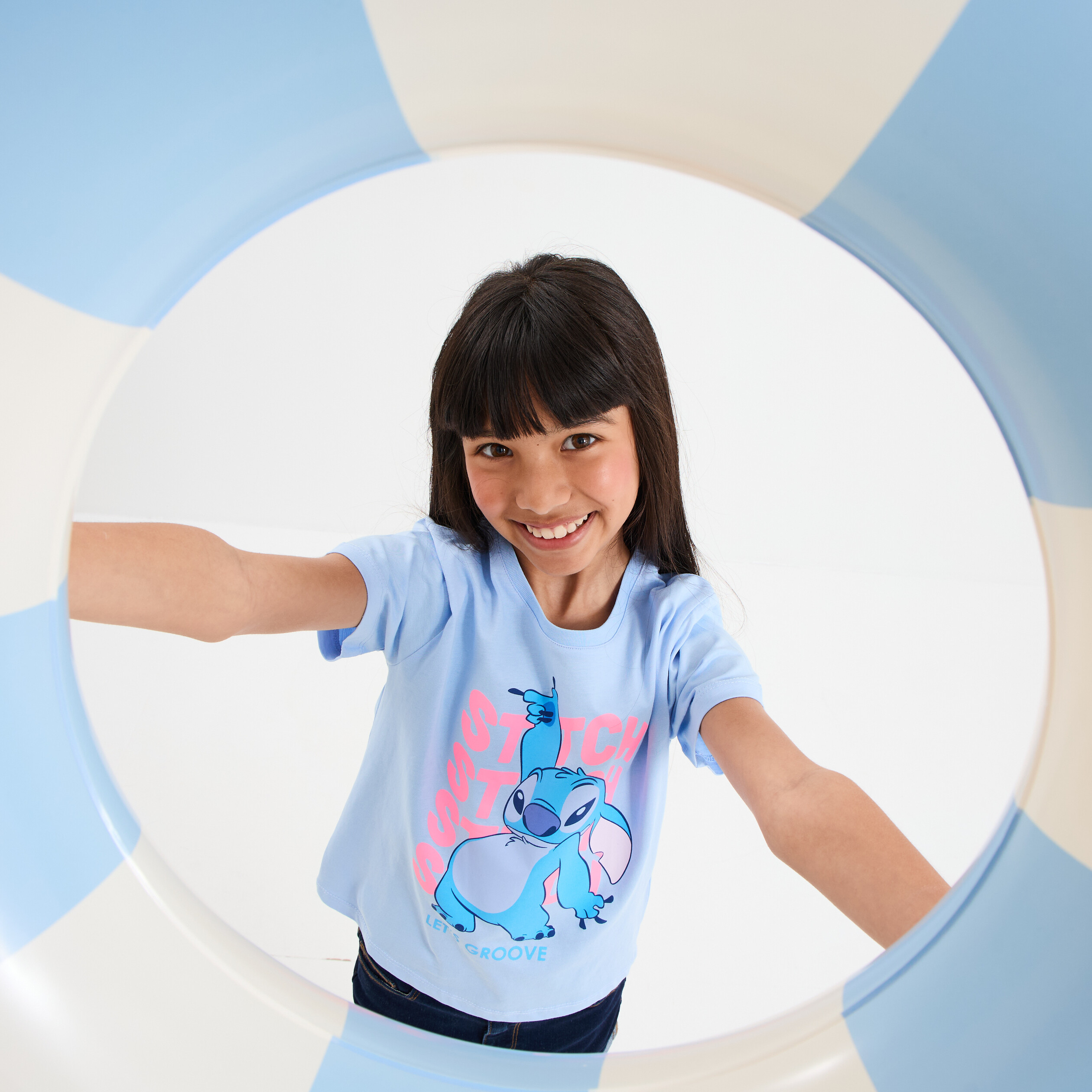 T-shirt manches courtes coton Stitch bleu fille