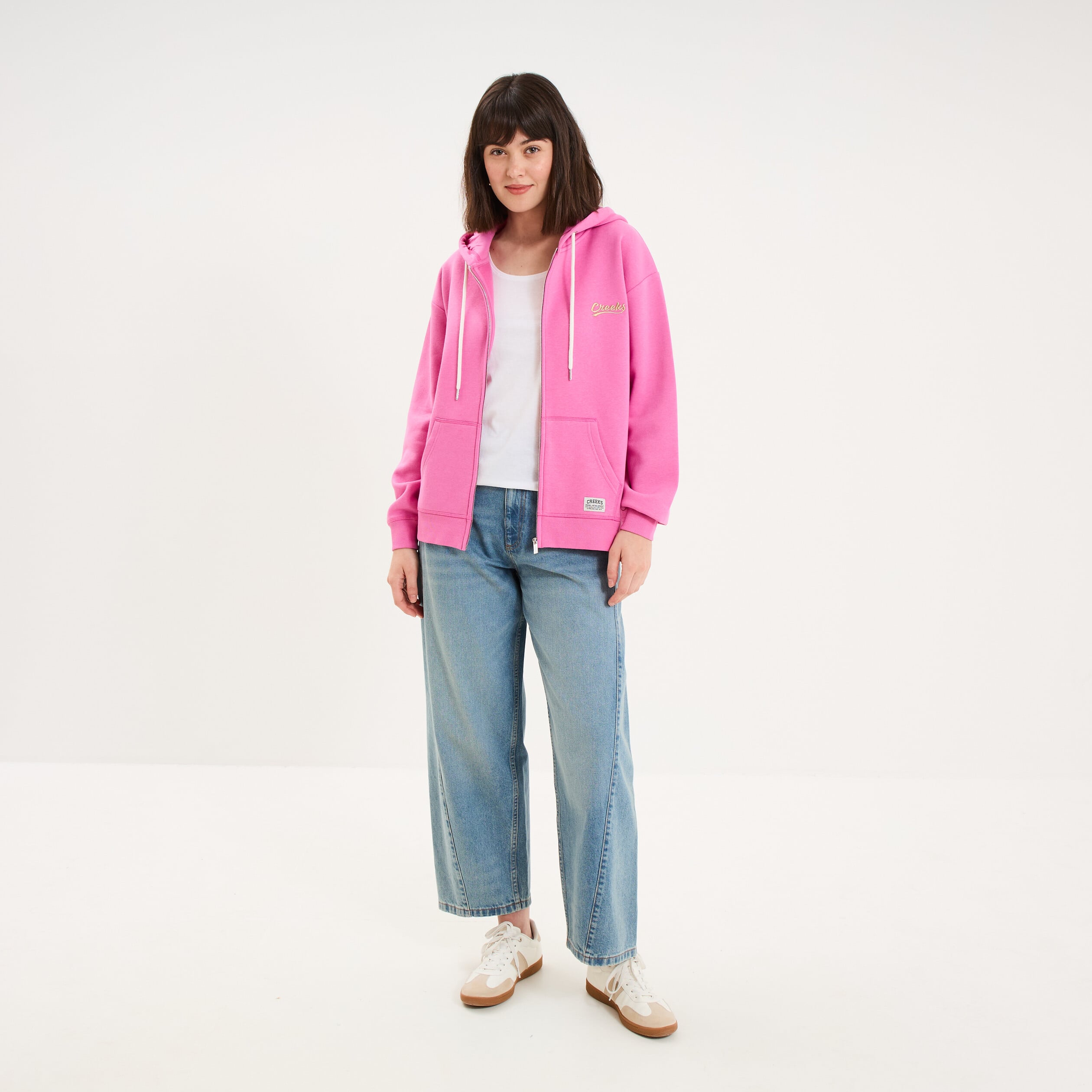 Sweat zipp&eacute; &agrave; capuche rose fushia femme