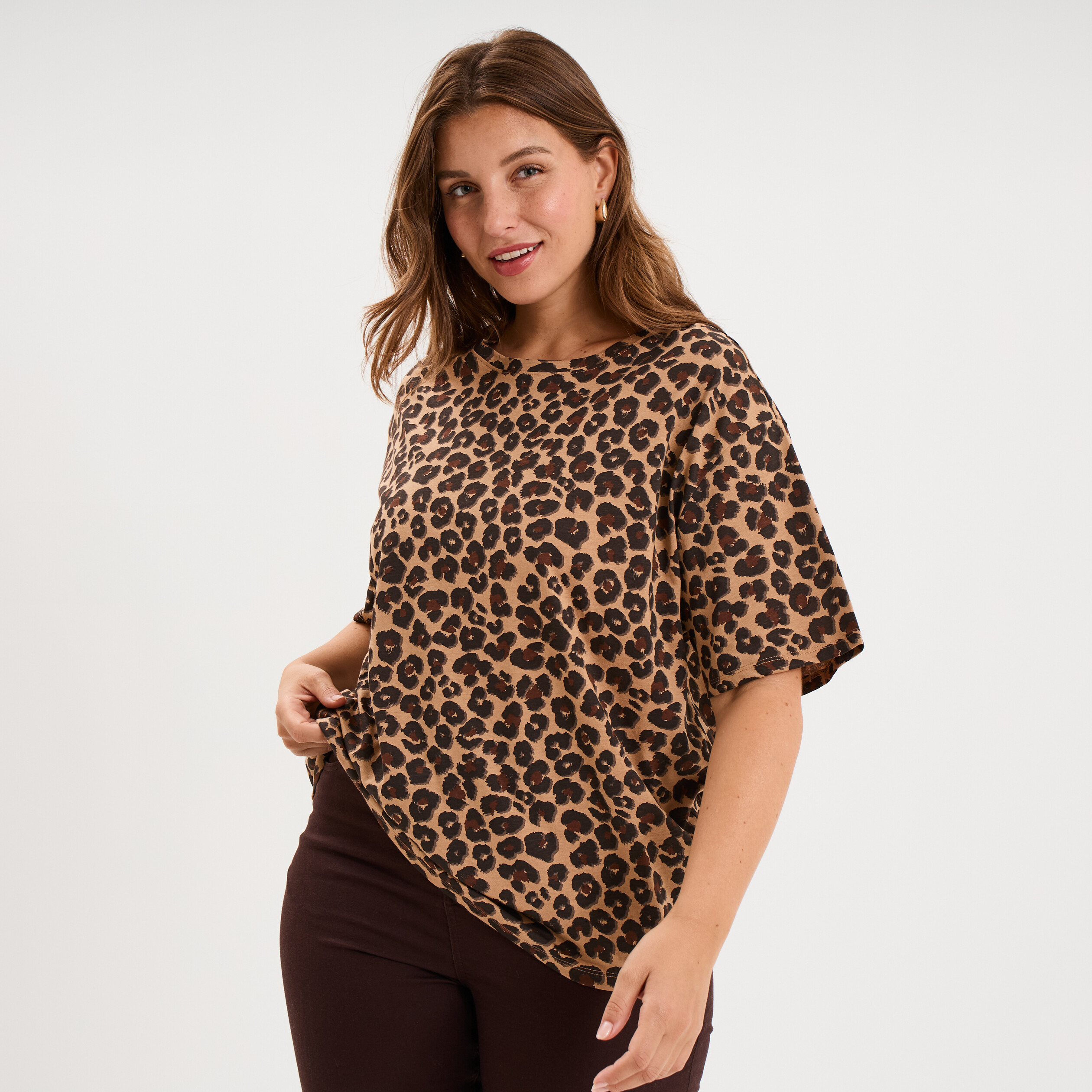 T-shirt col rond manches courtes coton ficelle femme grande taille