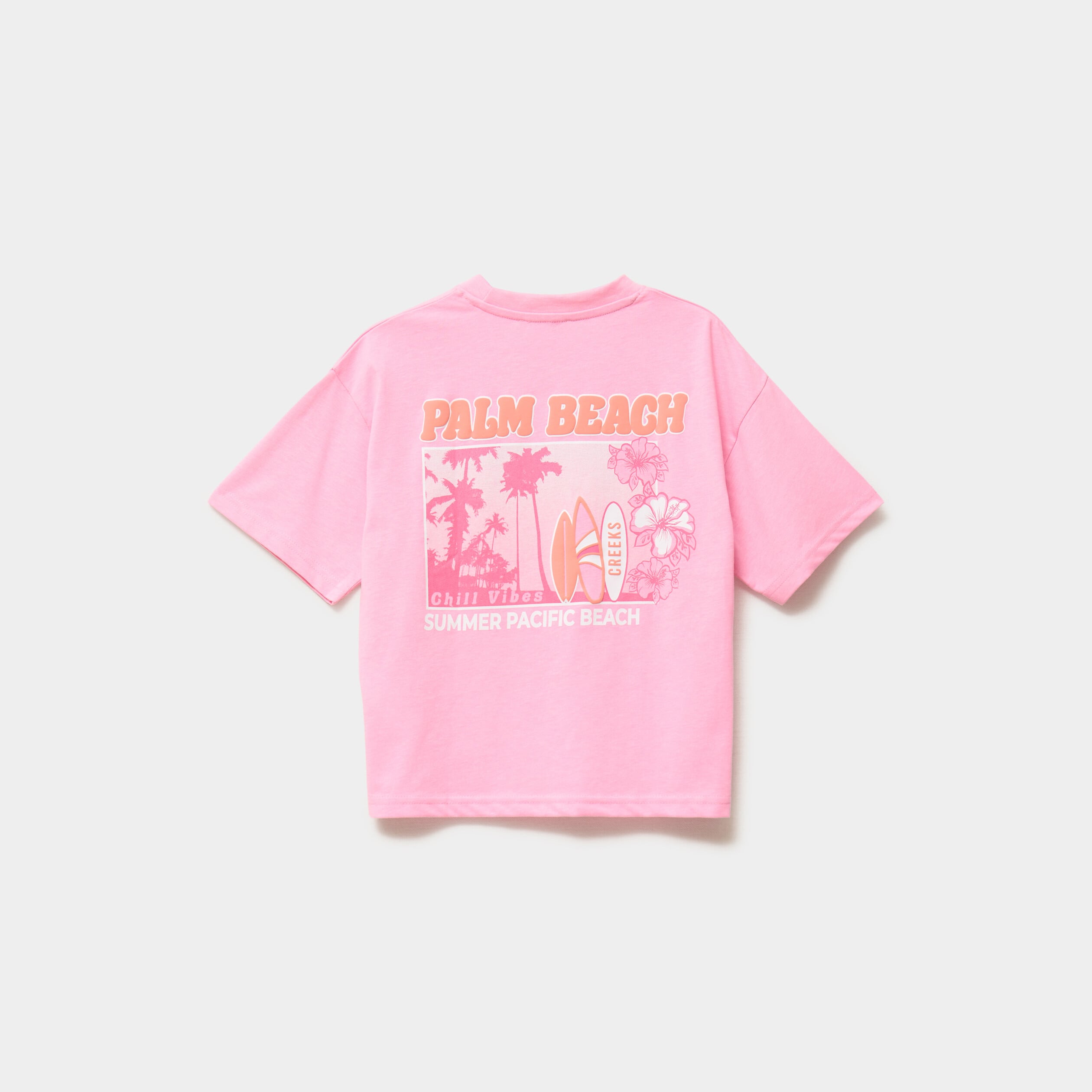 T-shirt oversize manches courtes coton rose fluo fille