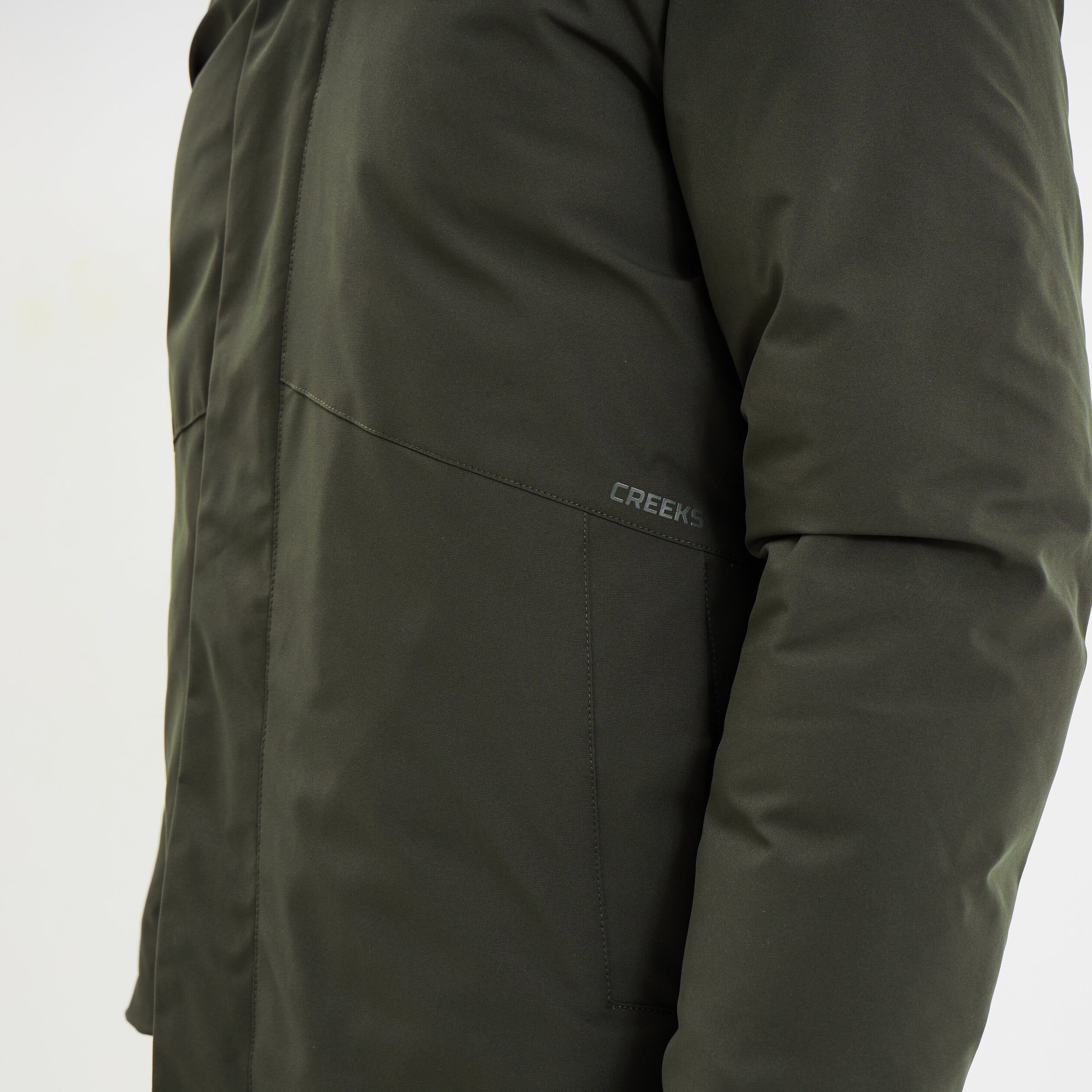 Parka mi-longue &agrave; capuche vert kaki homme