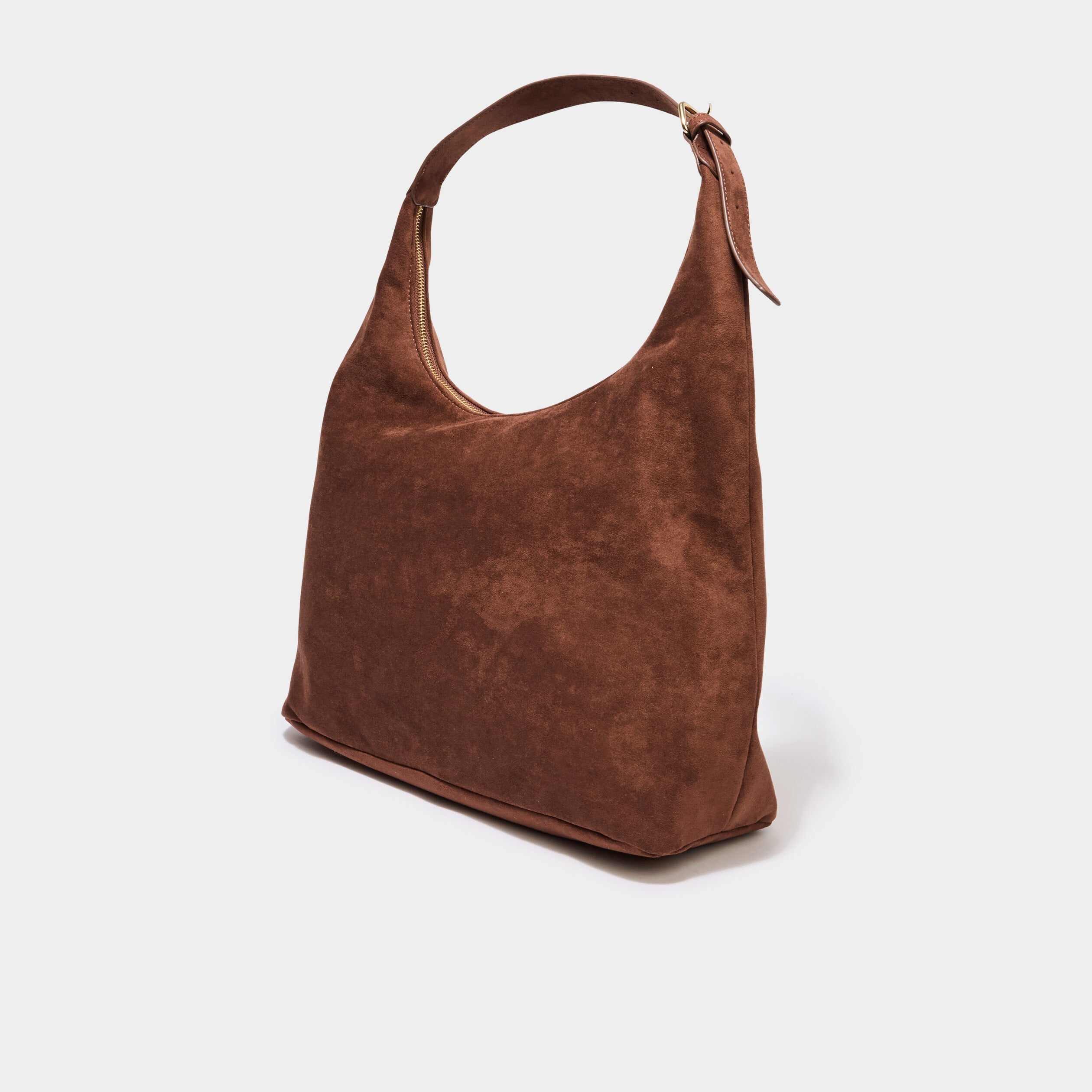 Sac effet su&eacute;dine zipp&eacute; grand format marron femme