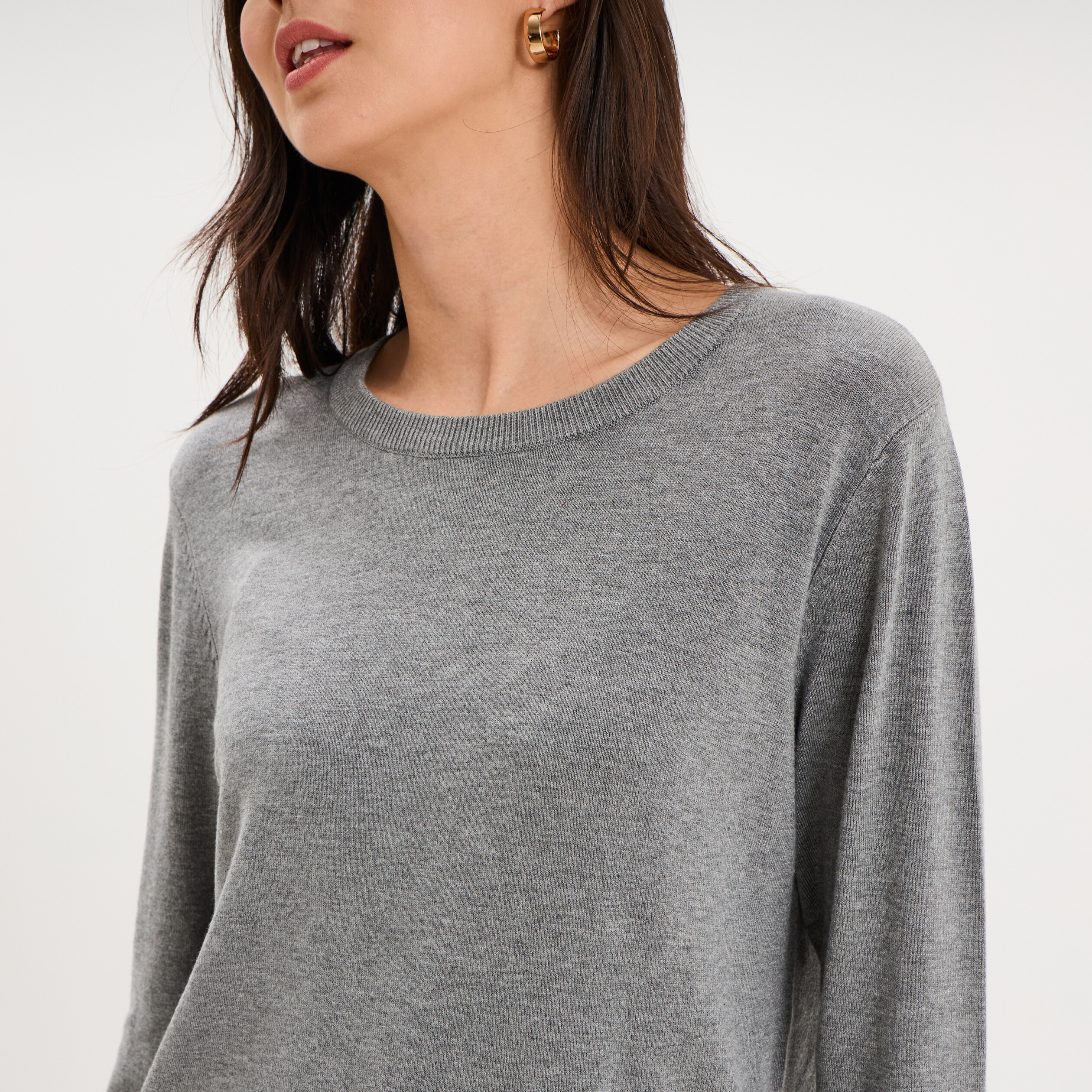 Pull col rond manches longues gris femme