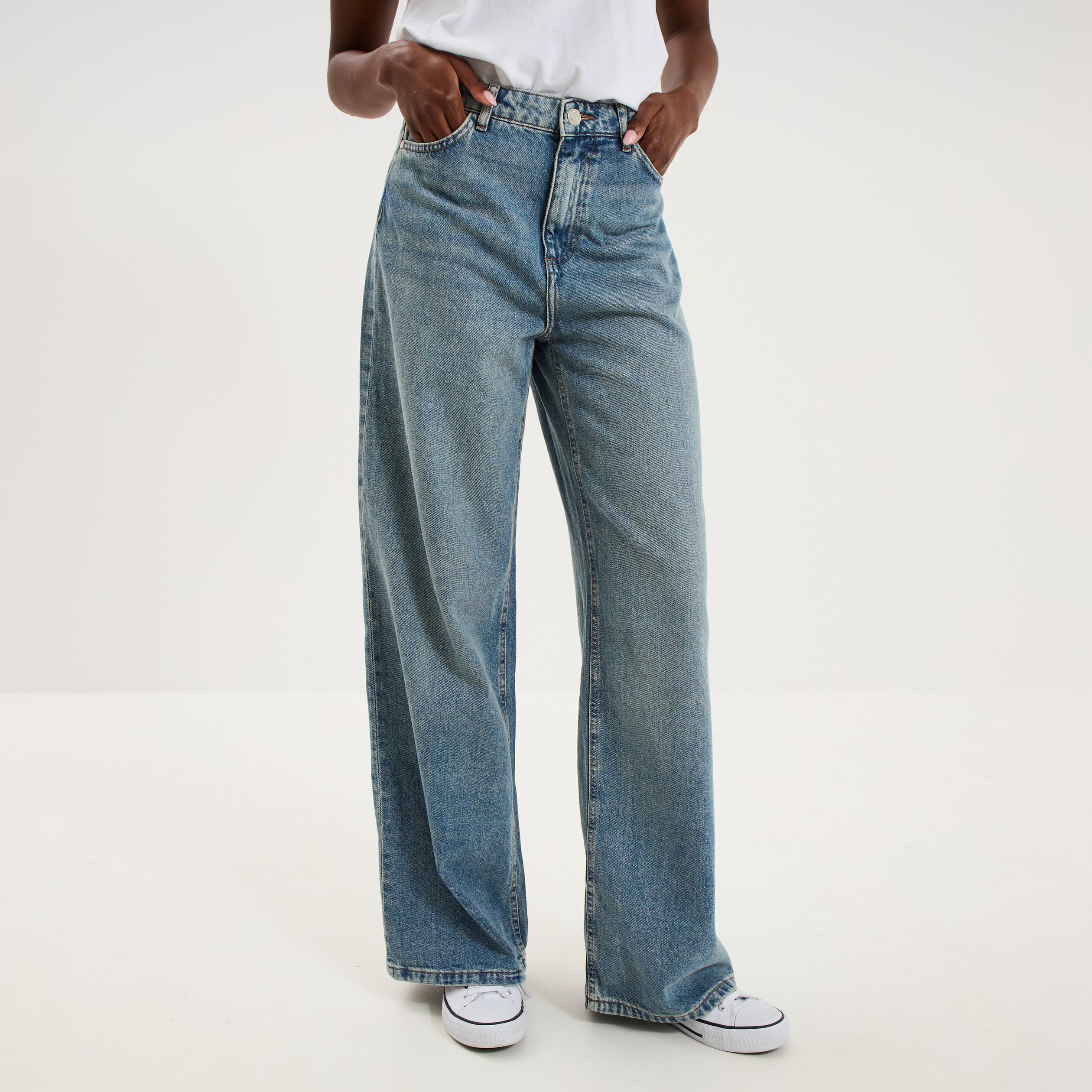 Jean large taille haute coton denim dirty femme