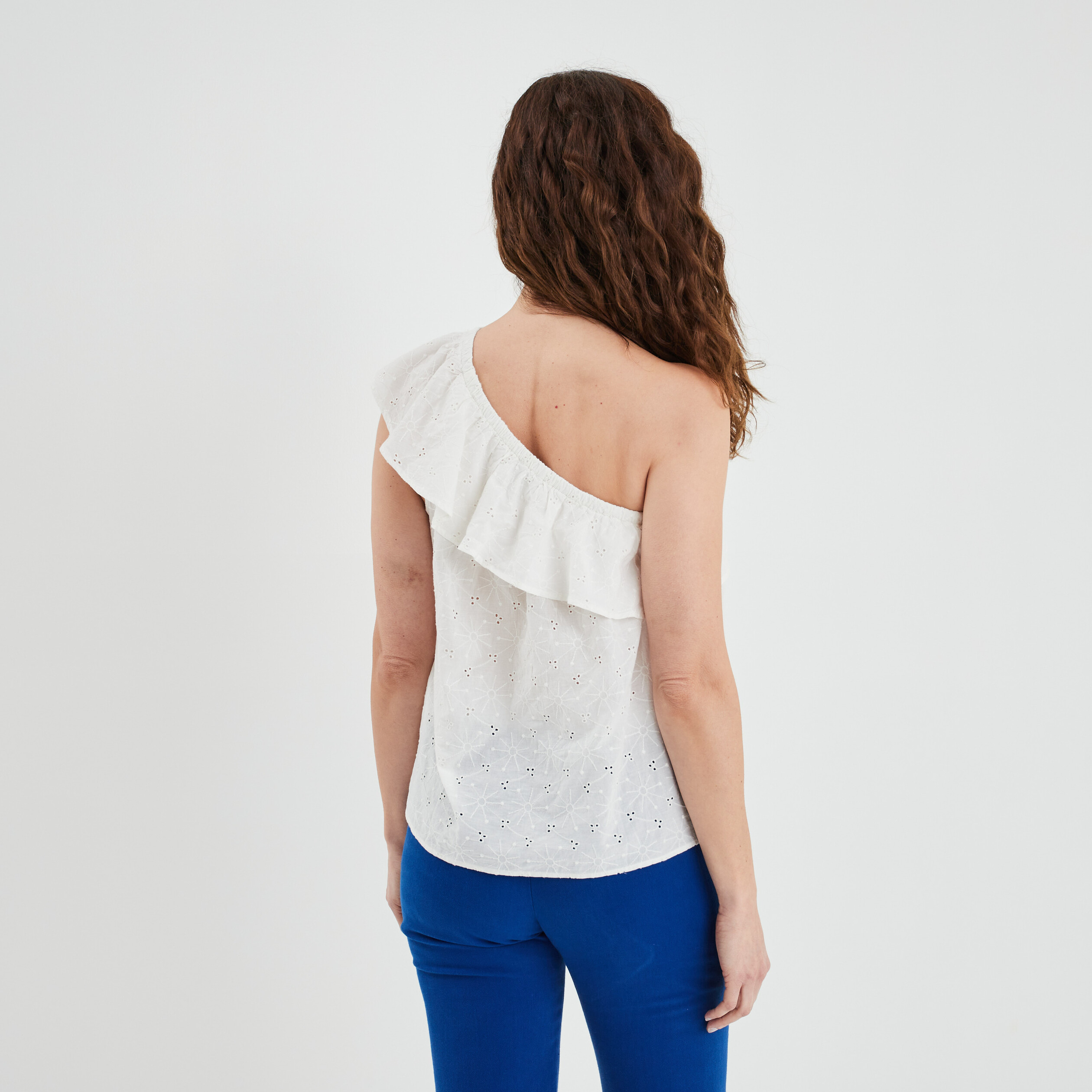 bustier asymetrique dos ouvert a volants blanc femme Bustier asymétrique dos ouvert à volants blanc femme