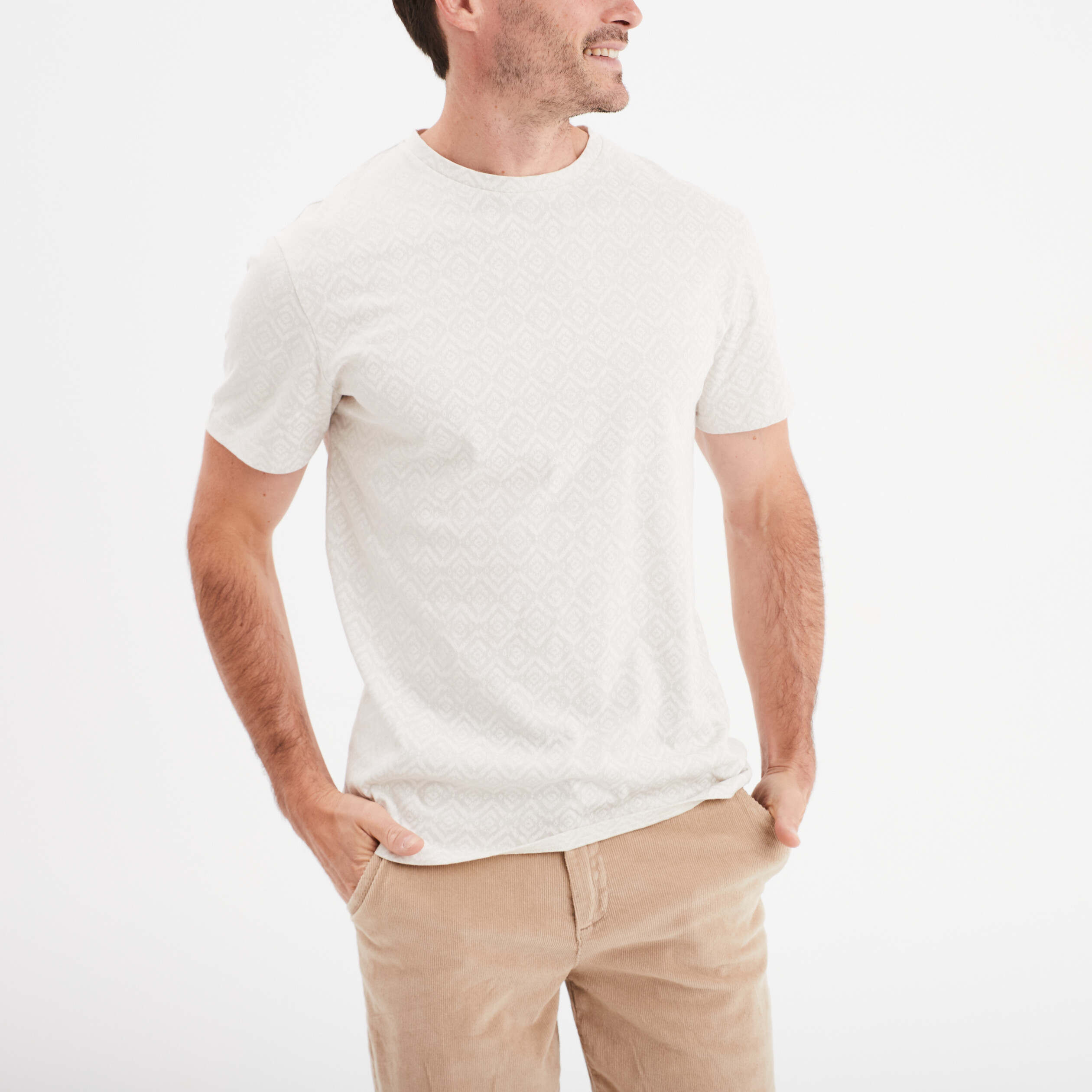t shirt manches courtes col rond creme homme T-shirt manches courtes col rond creme homme