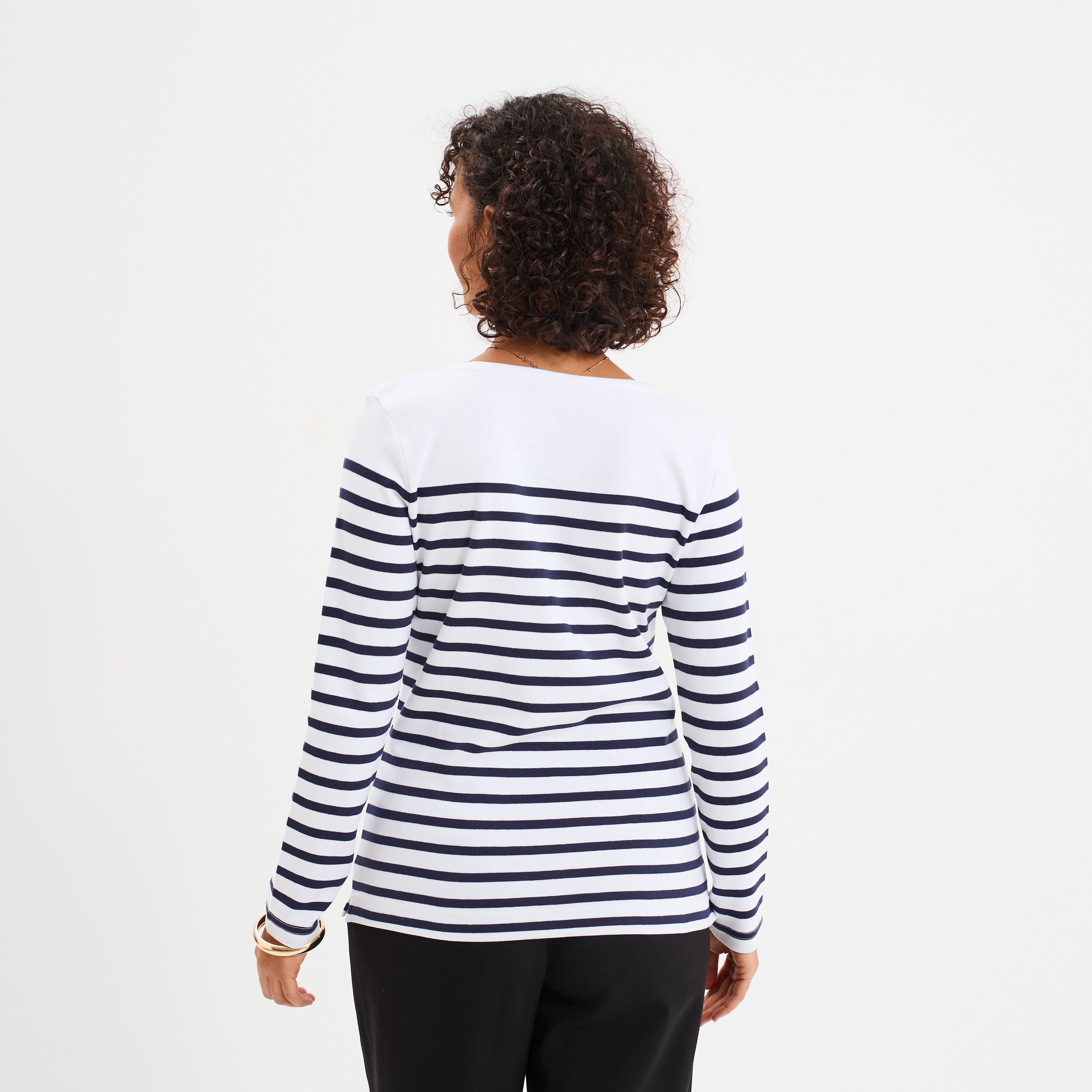 T-shirt marini&egrave;re manches longues coton blanc femme