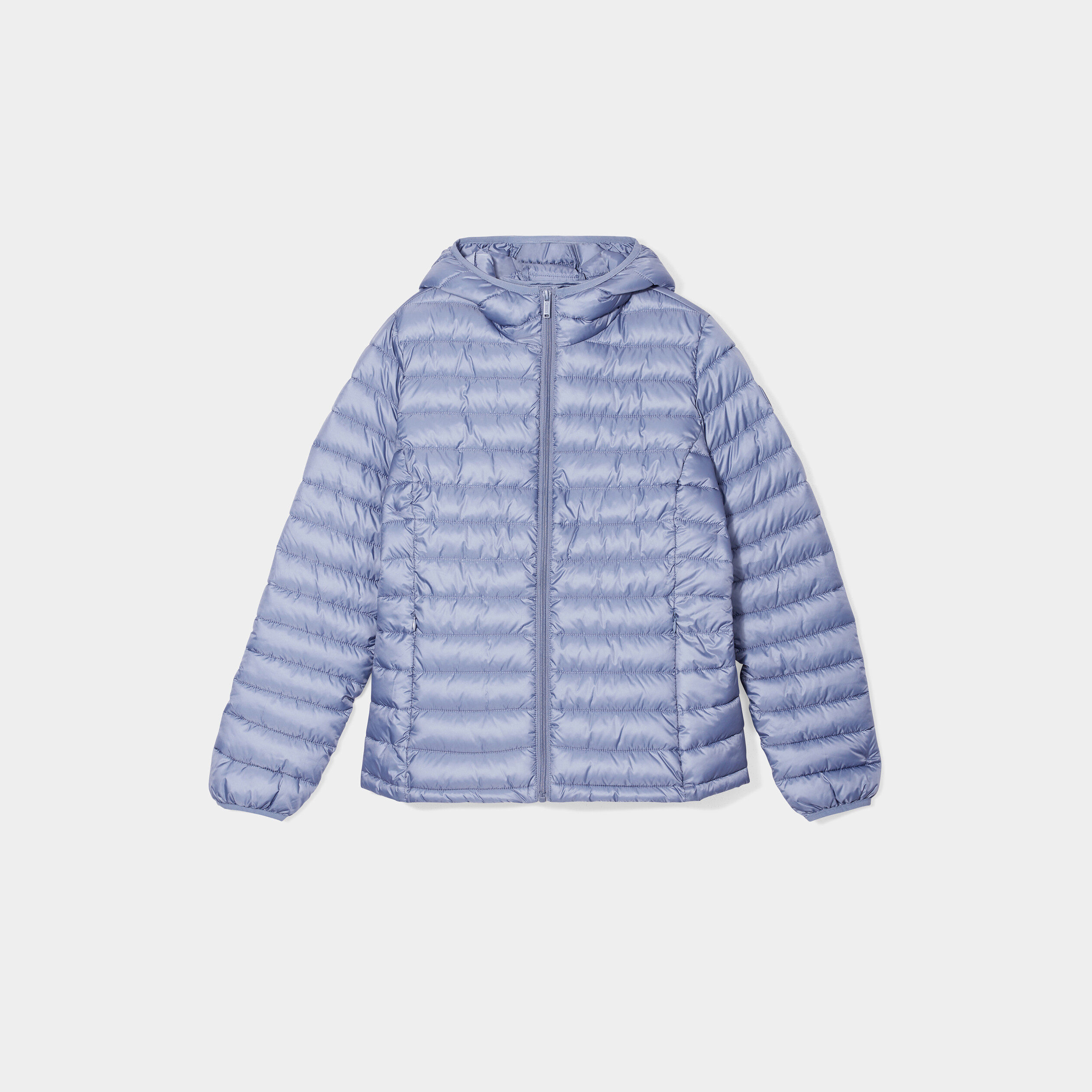 Doudoune l&eacute;g&egrave;re d&eacute;perlante &agrave; capuche bleu gris femme