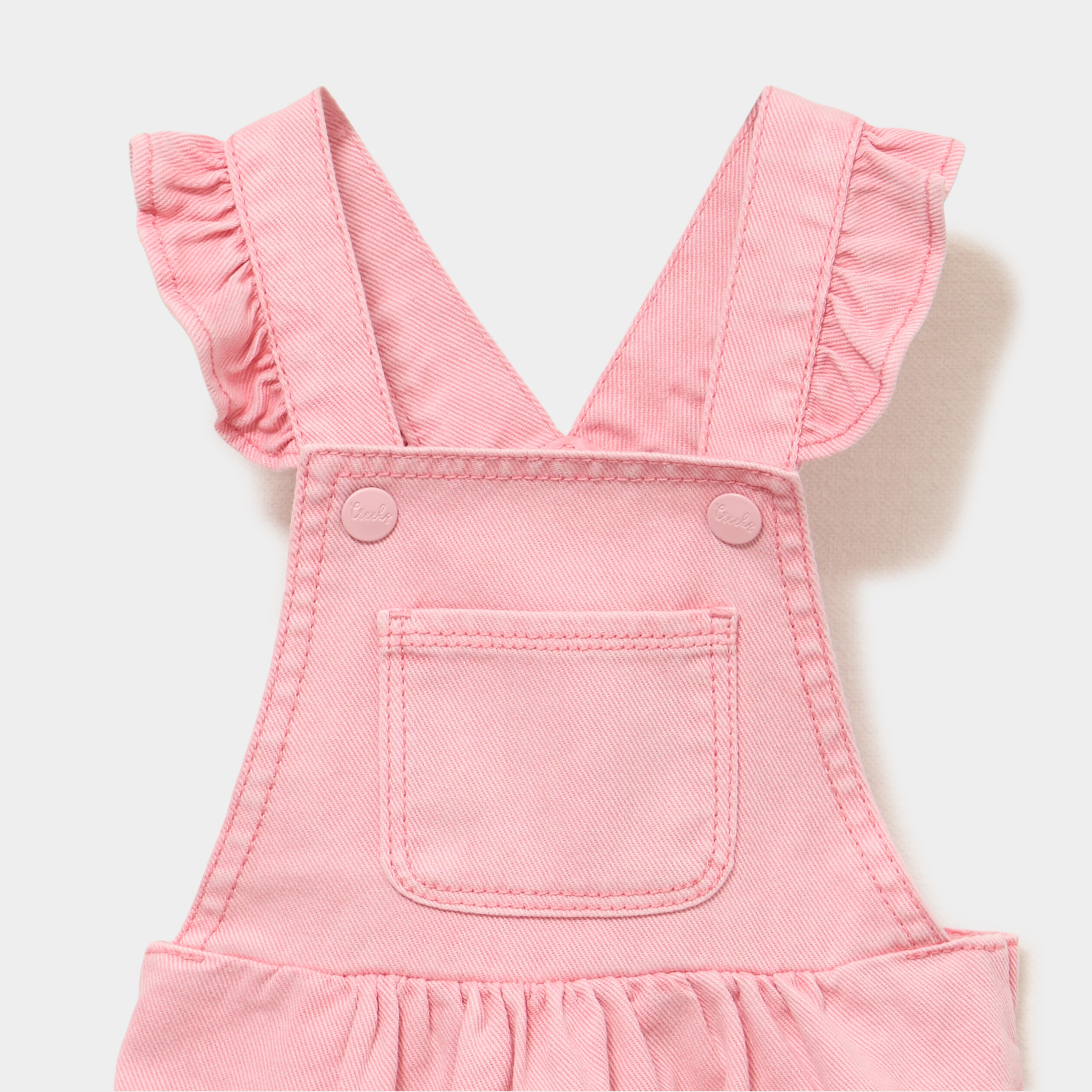Robe salopette &agrave; volants rose b&eacute;b&eacute; fille