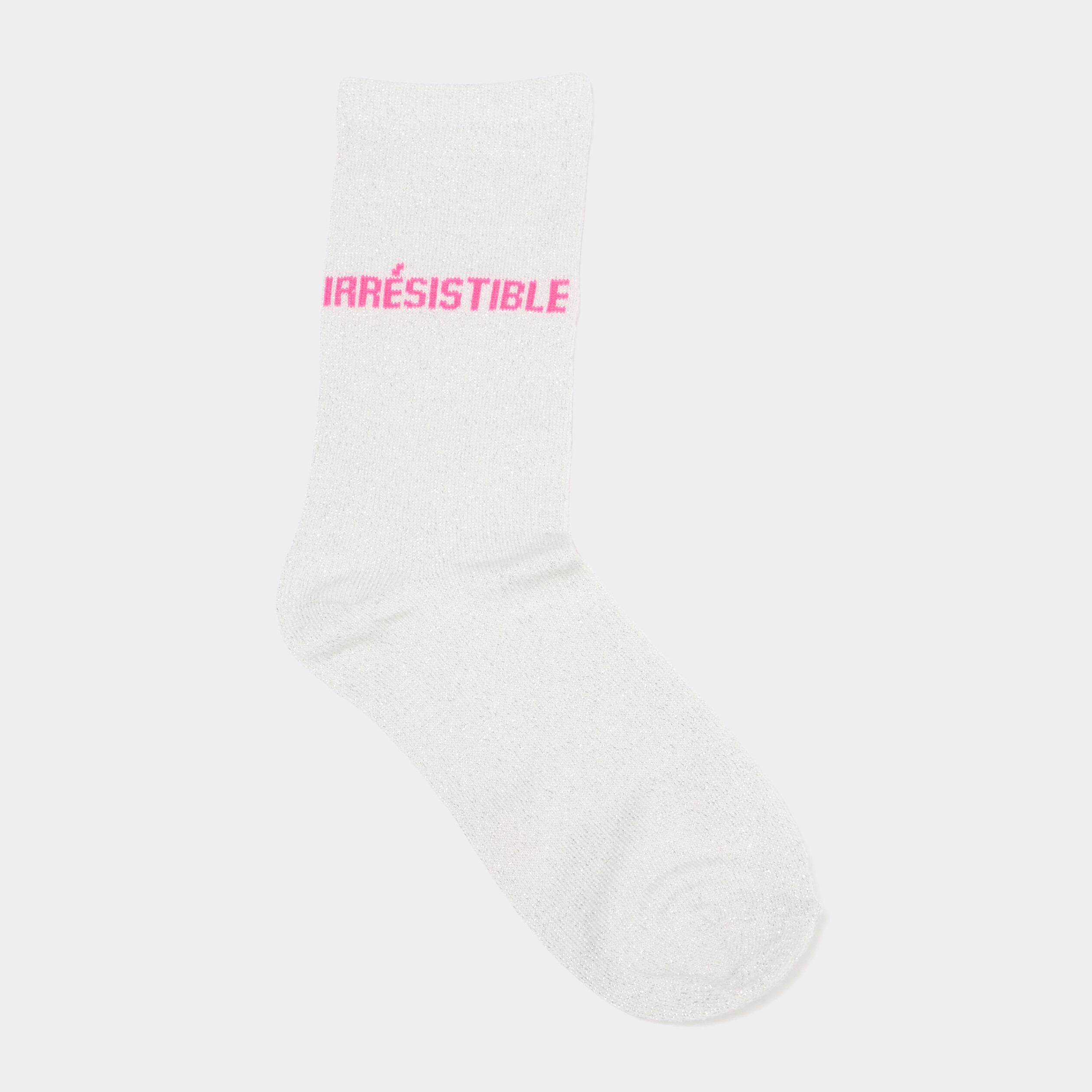 Chaussettes &agrave; fils m&eacute;tallis&eacute;s mi-hautes rose clair femme
