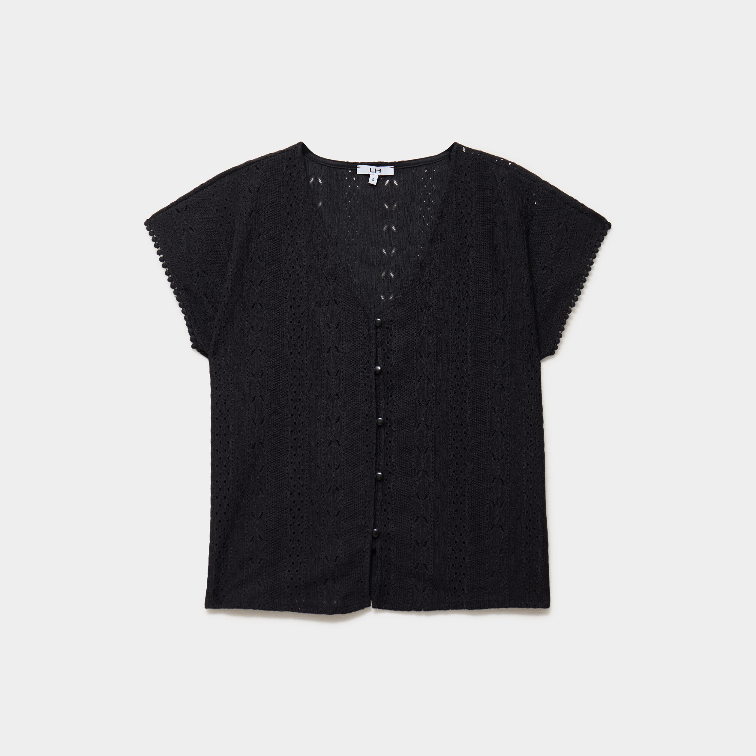 T-shirt broderie anglaise col en V noir femme