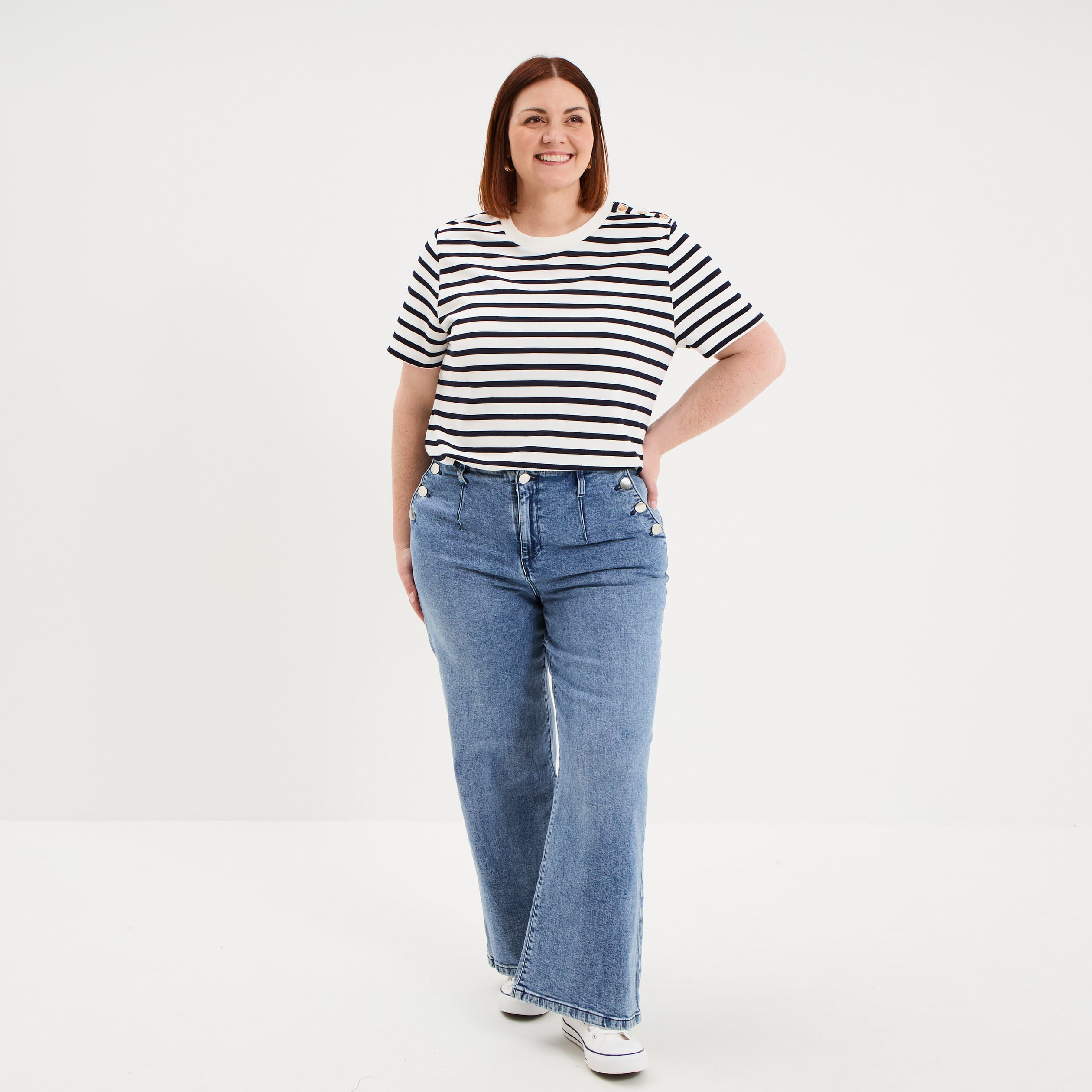 T-shirt manches courtes avec boutons ecru femme grande taille