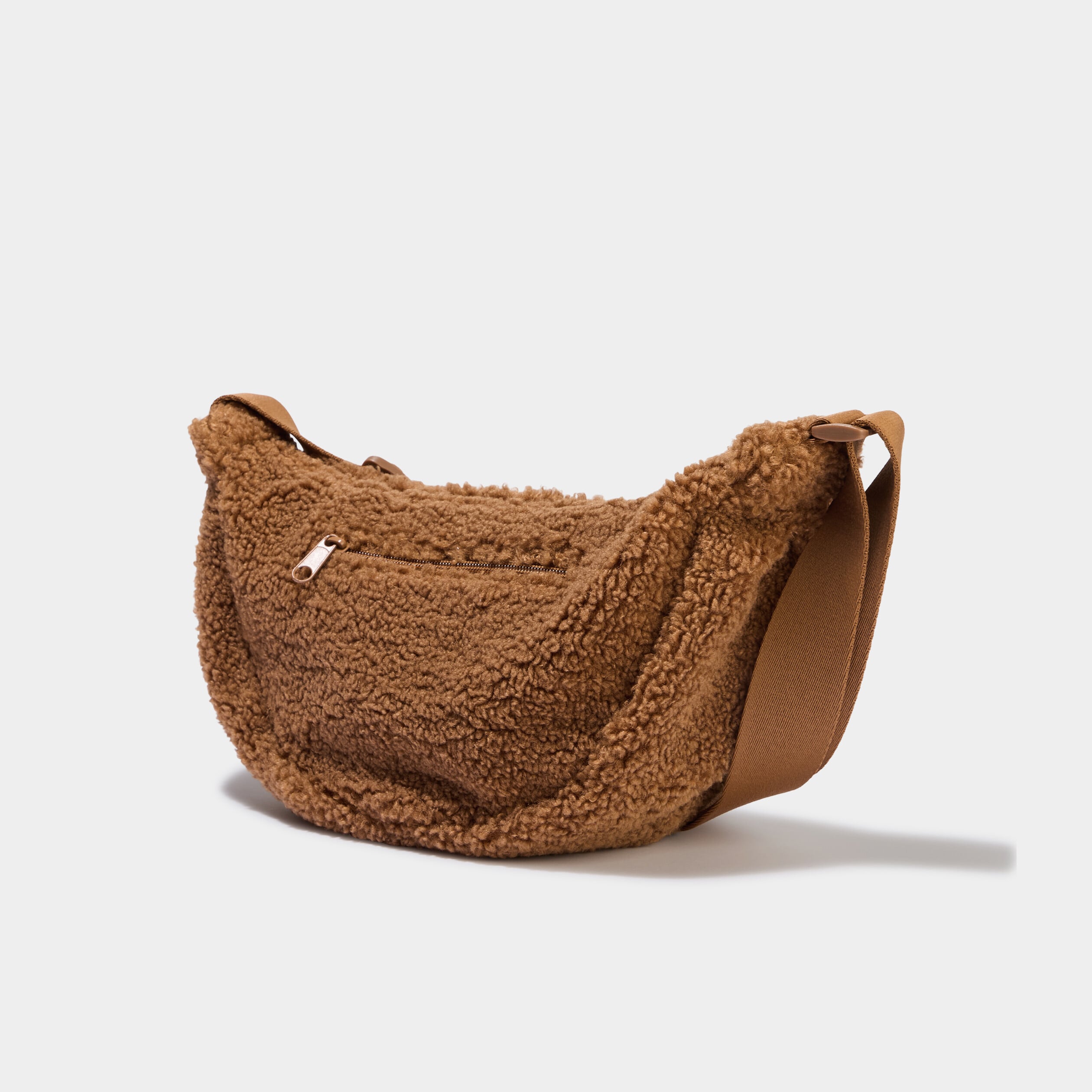 Sac banane effet polaire camel femme