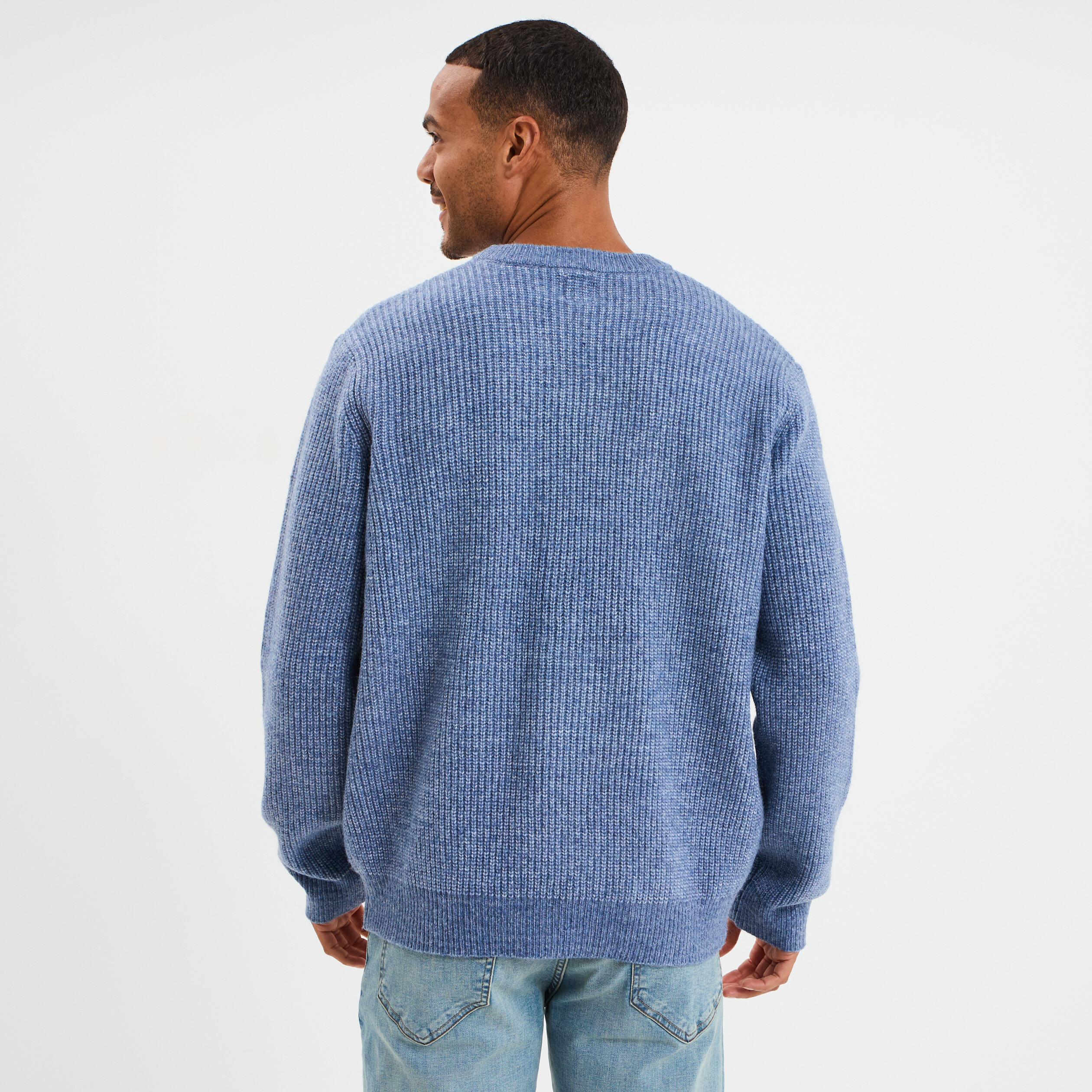 Pull col rond &agrave; manches longues bleu fonc&eacute; homme