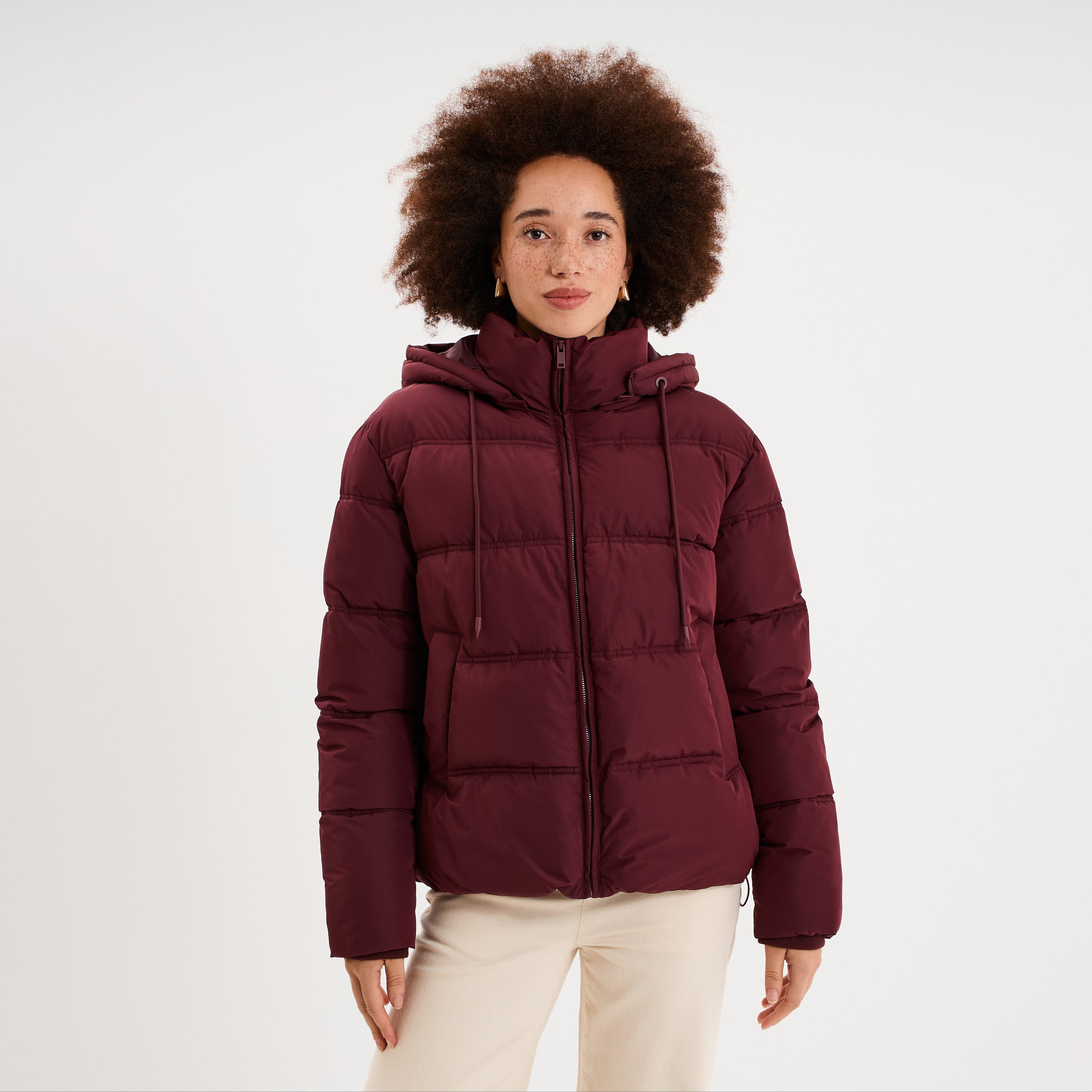 Doudoune &agrave; capuche zipp&eacute;e femme violet fonc&eacute; femme