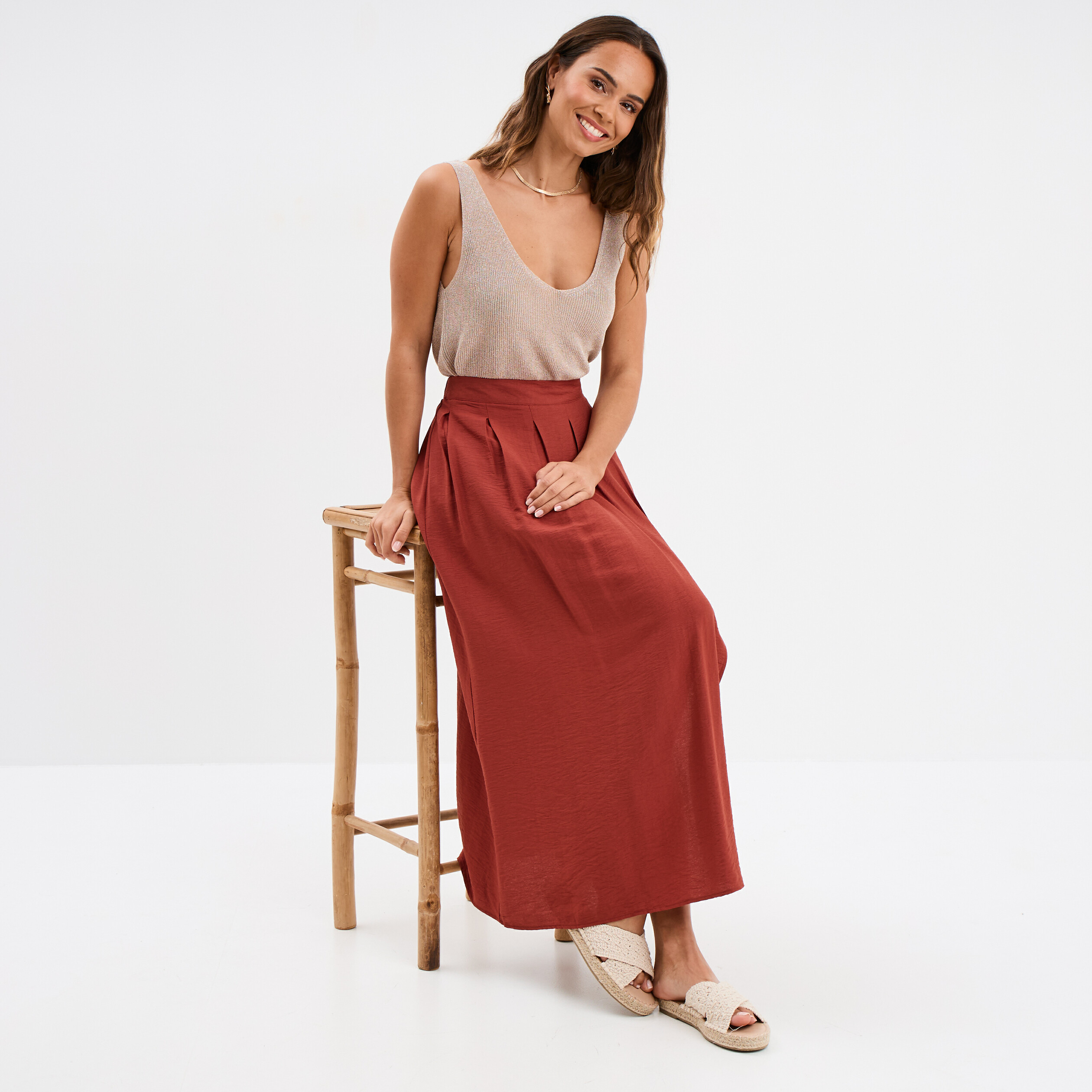 debardeur maille col en v beige femme Débardeur maille col en V beige femme