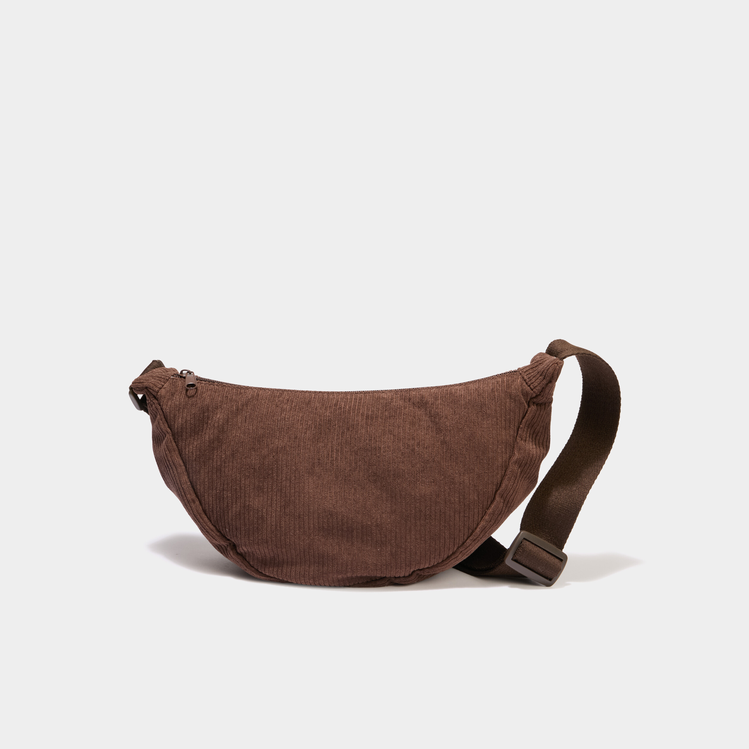 Sac banane effet velours c&ocirc;tel&eacute; marron fonc&eacute; femme