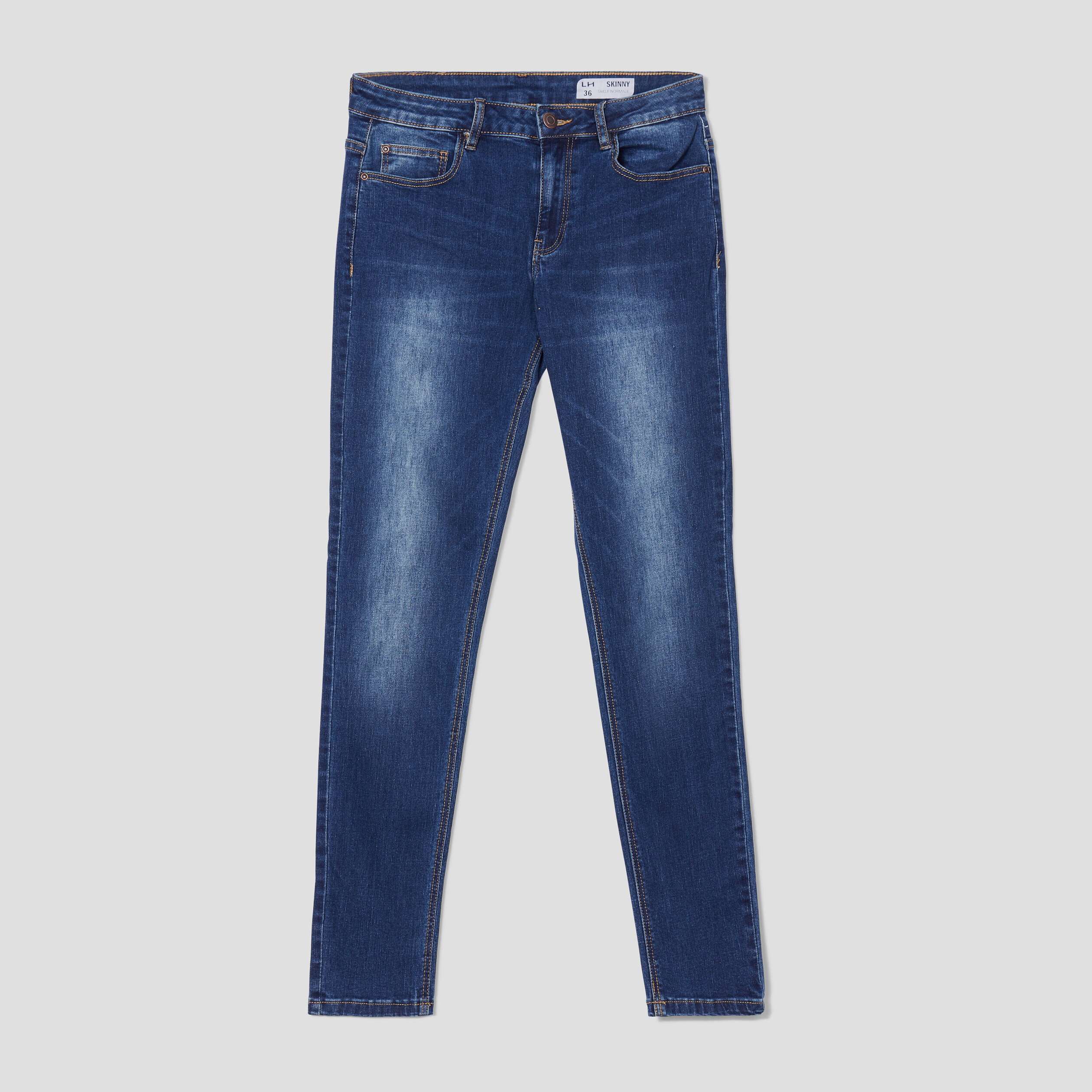 Jeans skinny taille basse denim brut femme