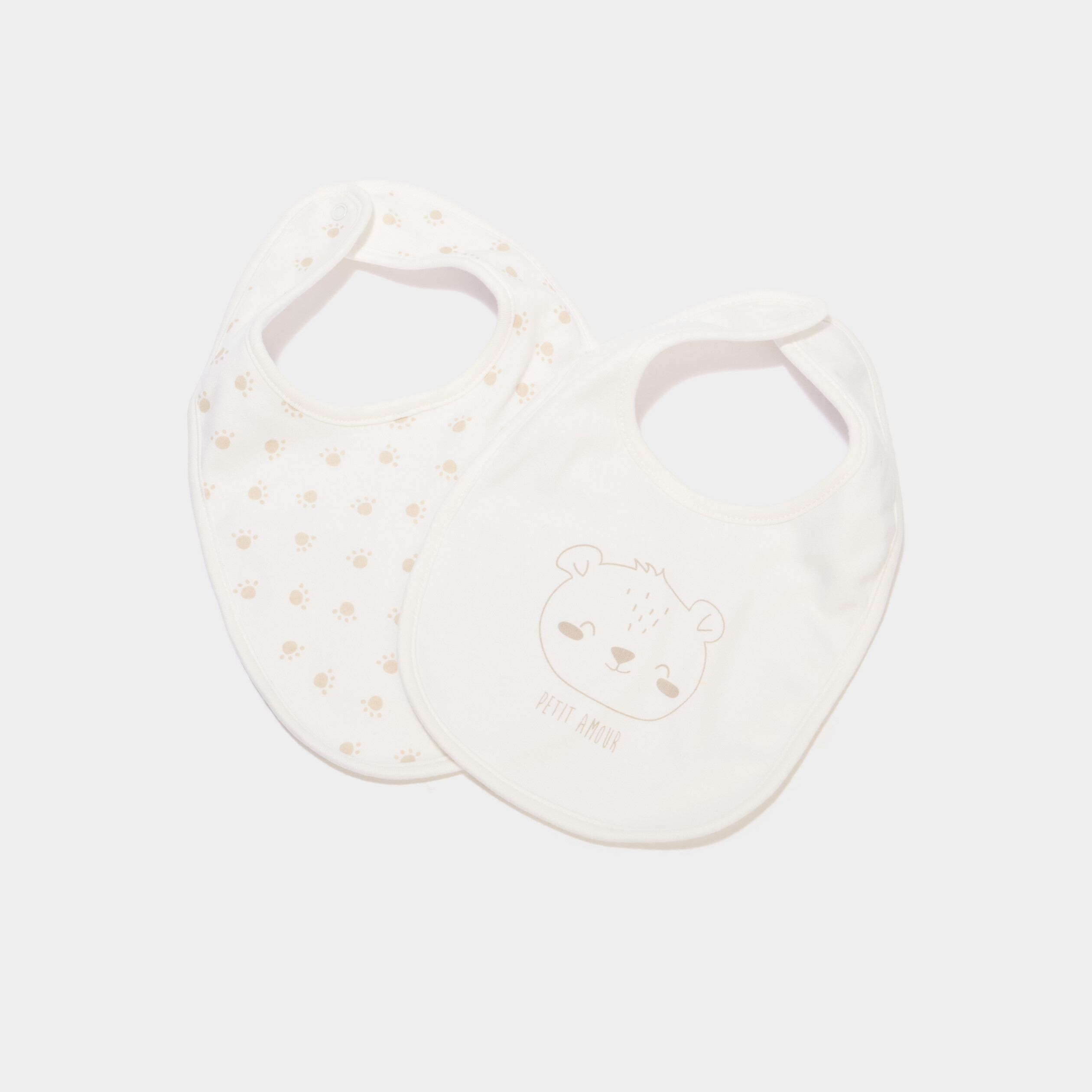 Lot 2 bavoirs &agrave; pressions coton taupe b&eacute;b&eacute;