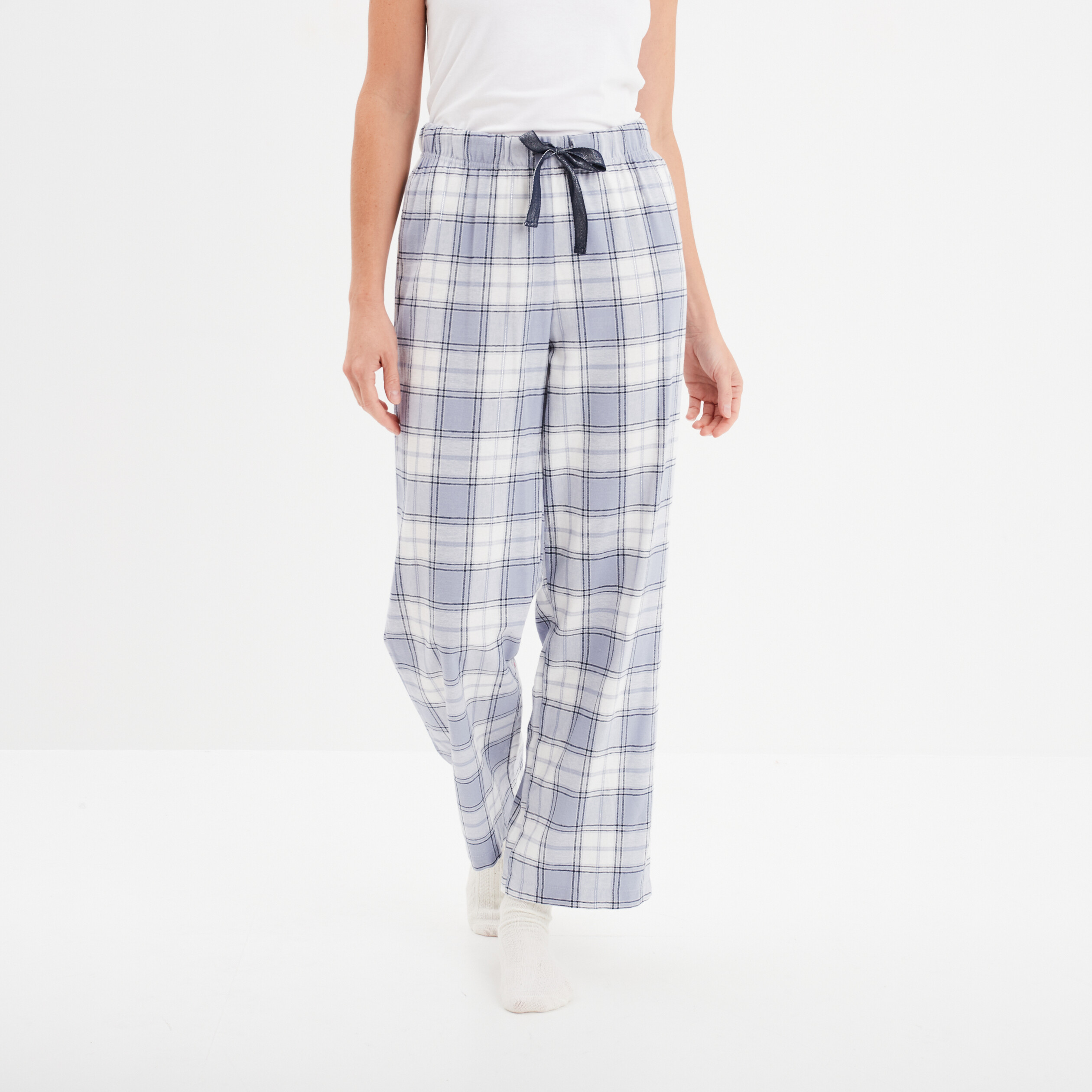 pantalon de pyjama en coton ajusable bleu femme Pantalon de pyjama en coton ajusable bleu femme