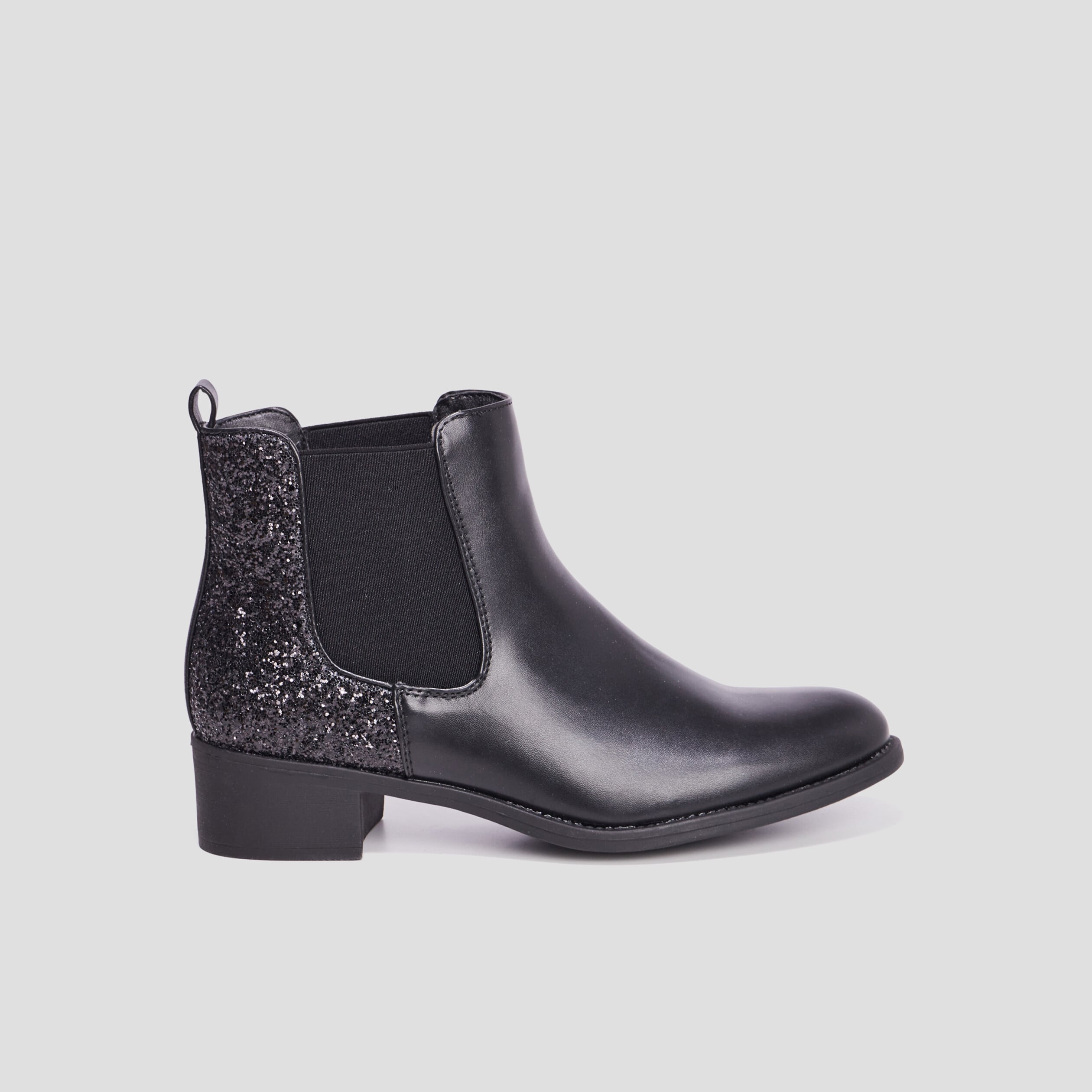 Bottines chelsea &agrave; paillettes noir femme
