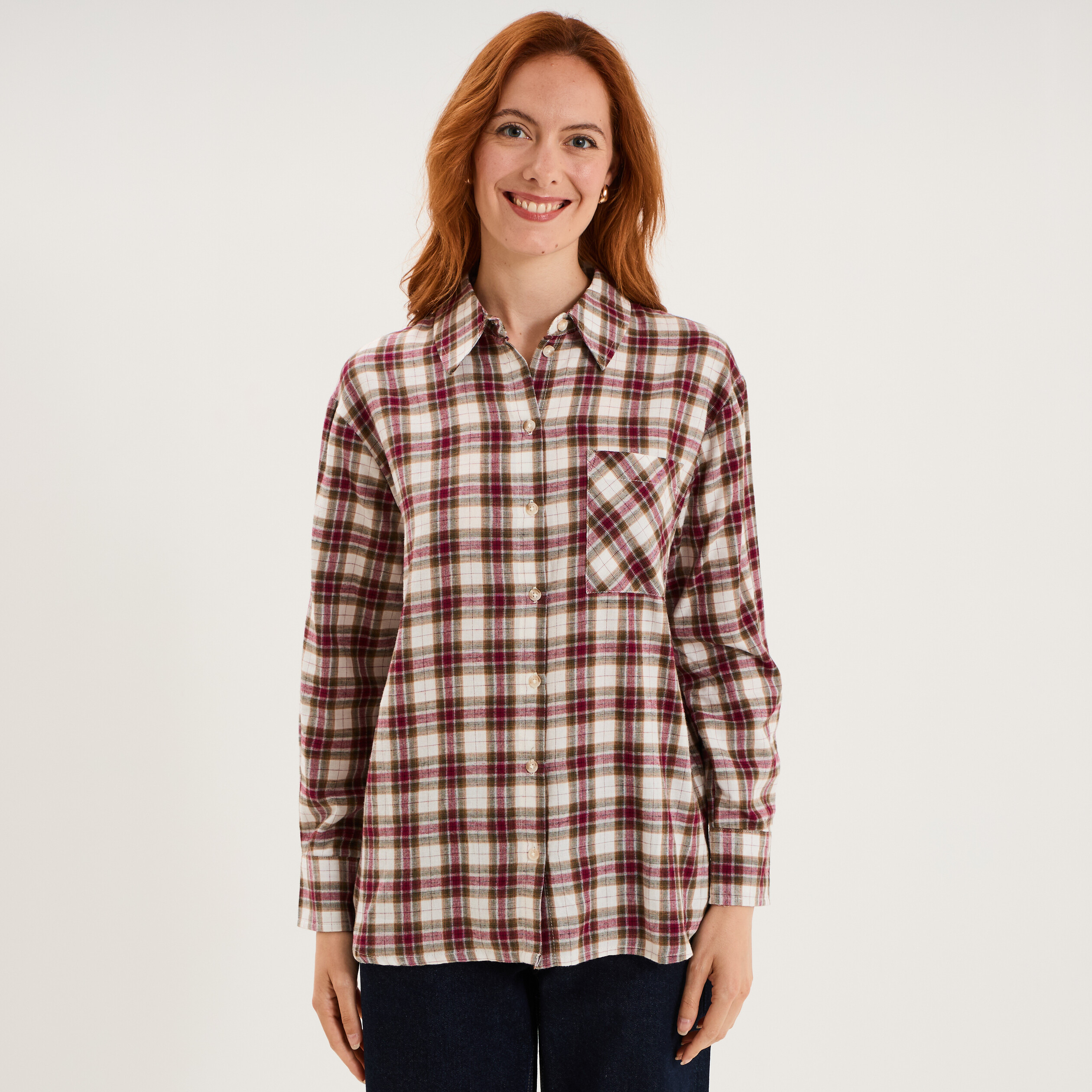 Chemise manches longues coton bordeaux femme