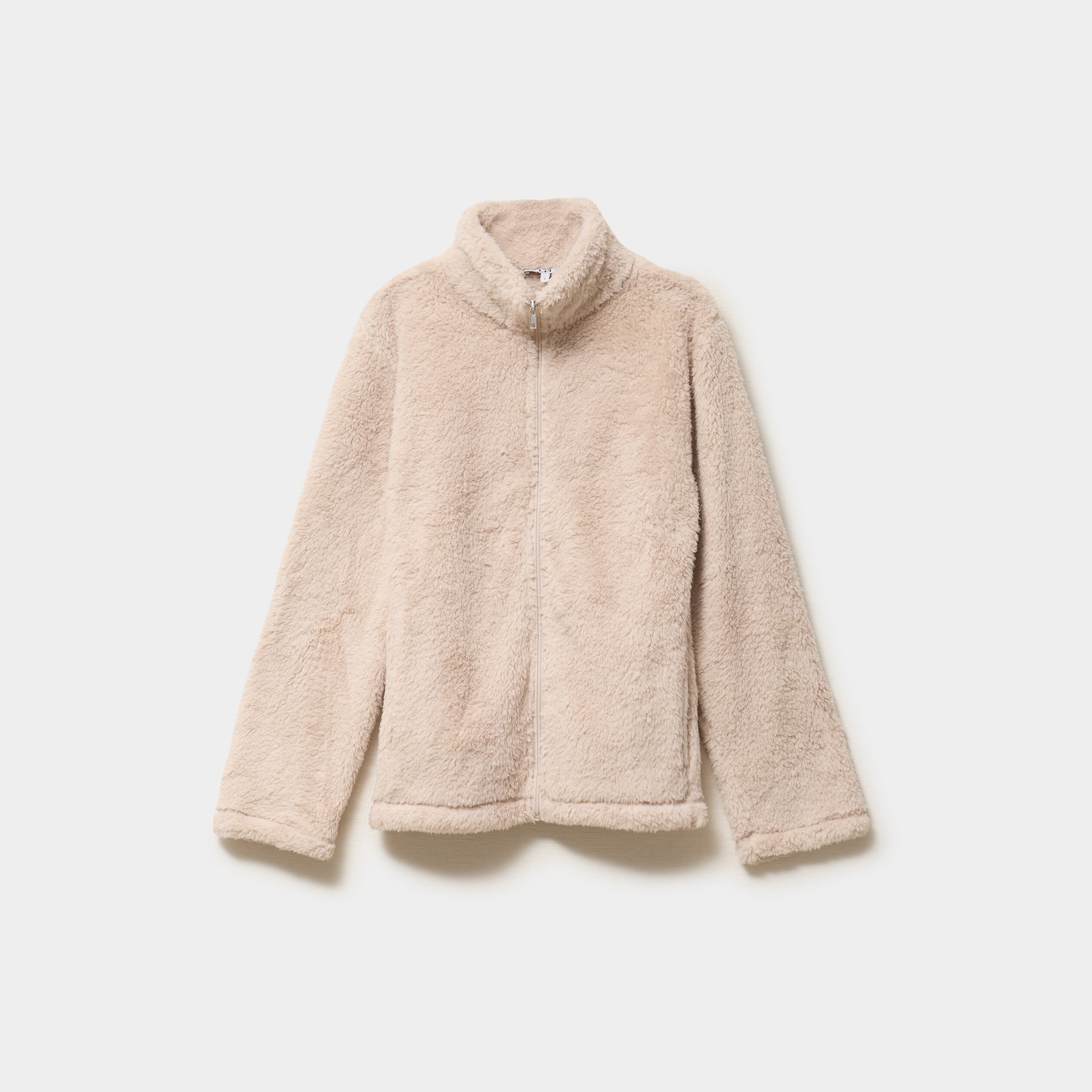 Veste effet polaire col montant gris clair femme