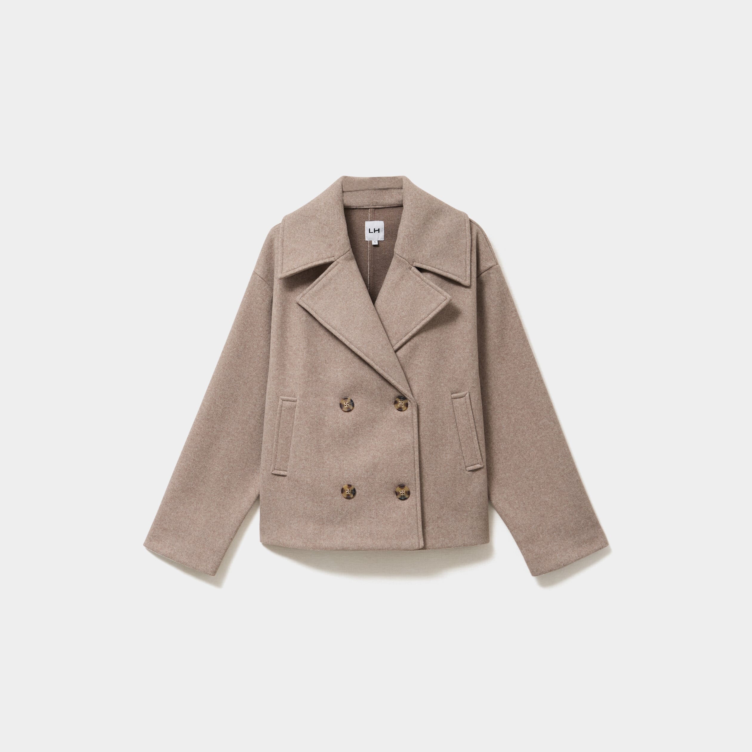 Manteau court double boutonnage beige femme