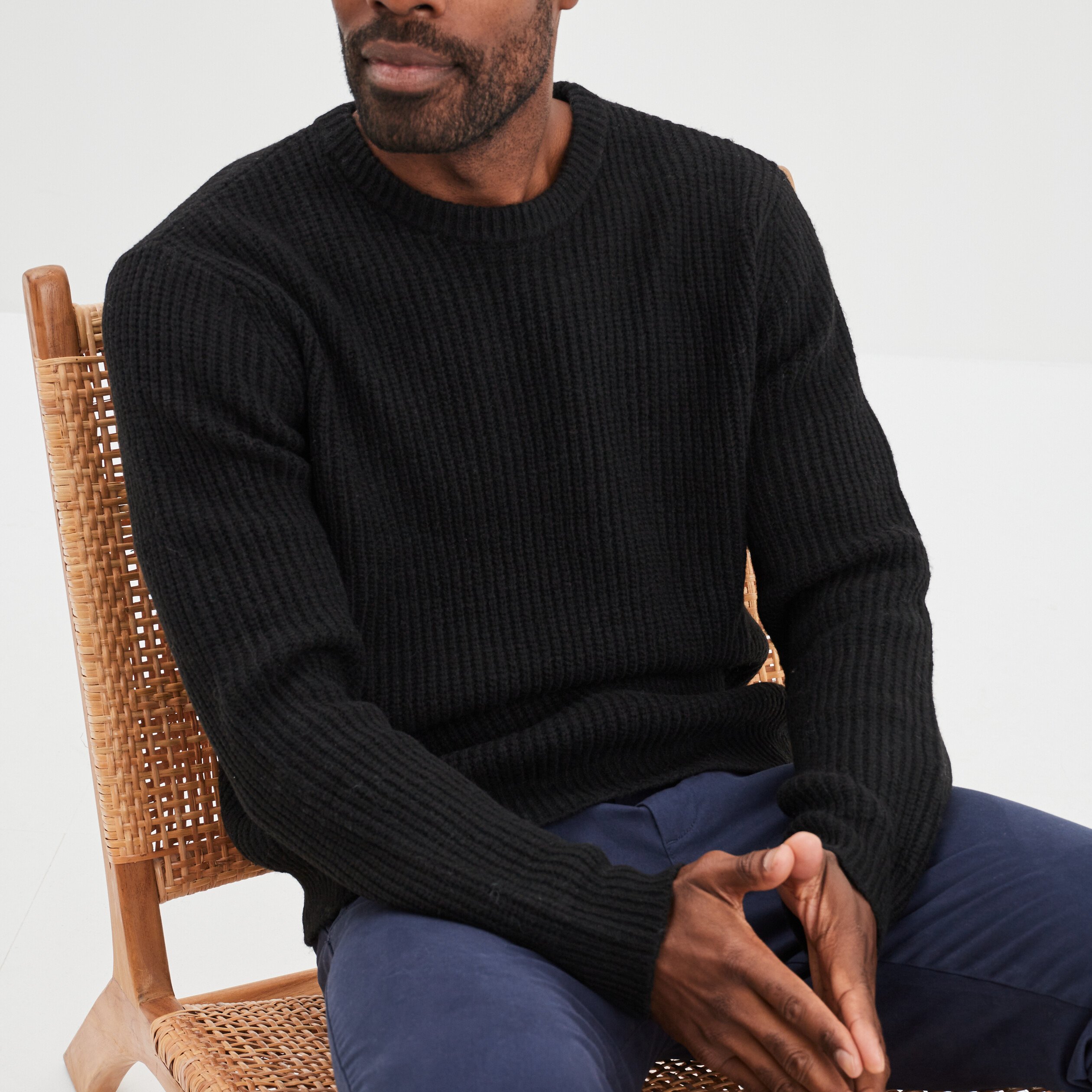 pull col rond a manches longues noir homme Pull col rond à manches longues noir homme