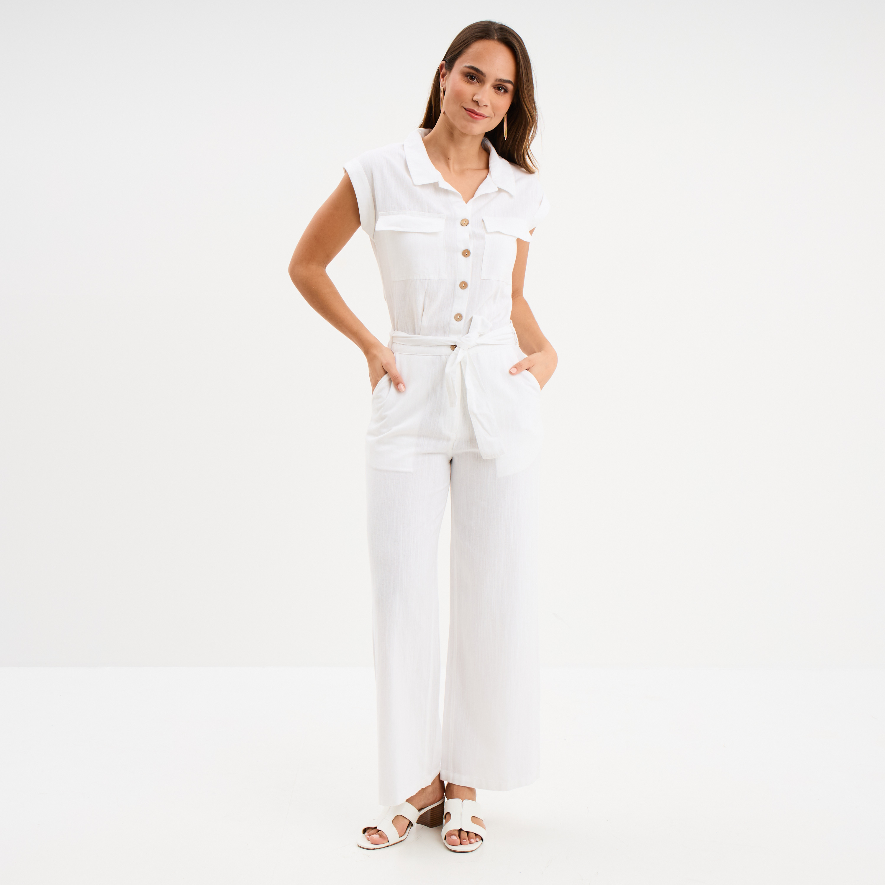 Combinaison pantalon ceinturée blanc femme