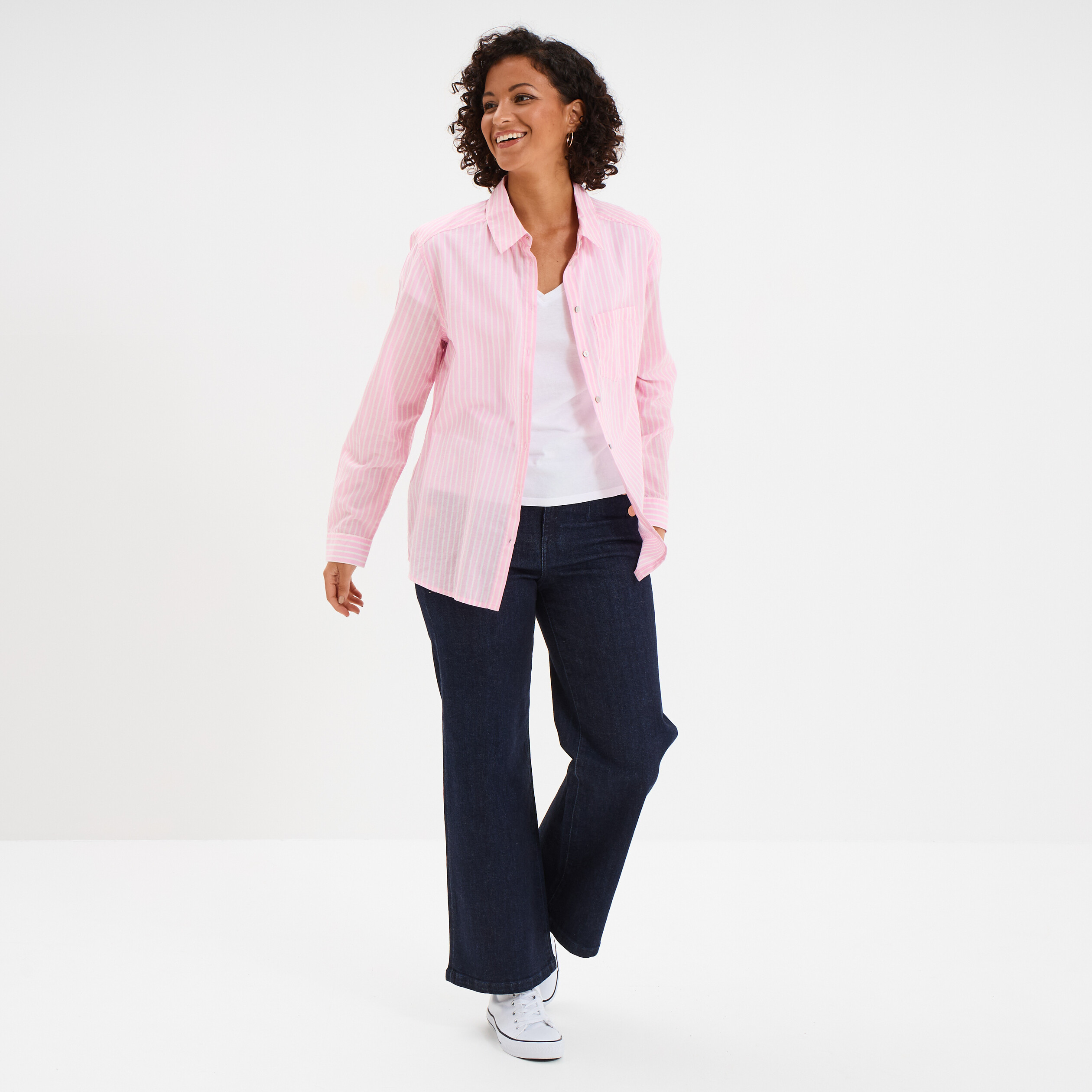 chemise manches ajustables 1 poche coton rose femme Chemise manches ajustables 1 poche coton rose femme