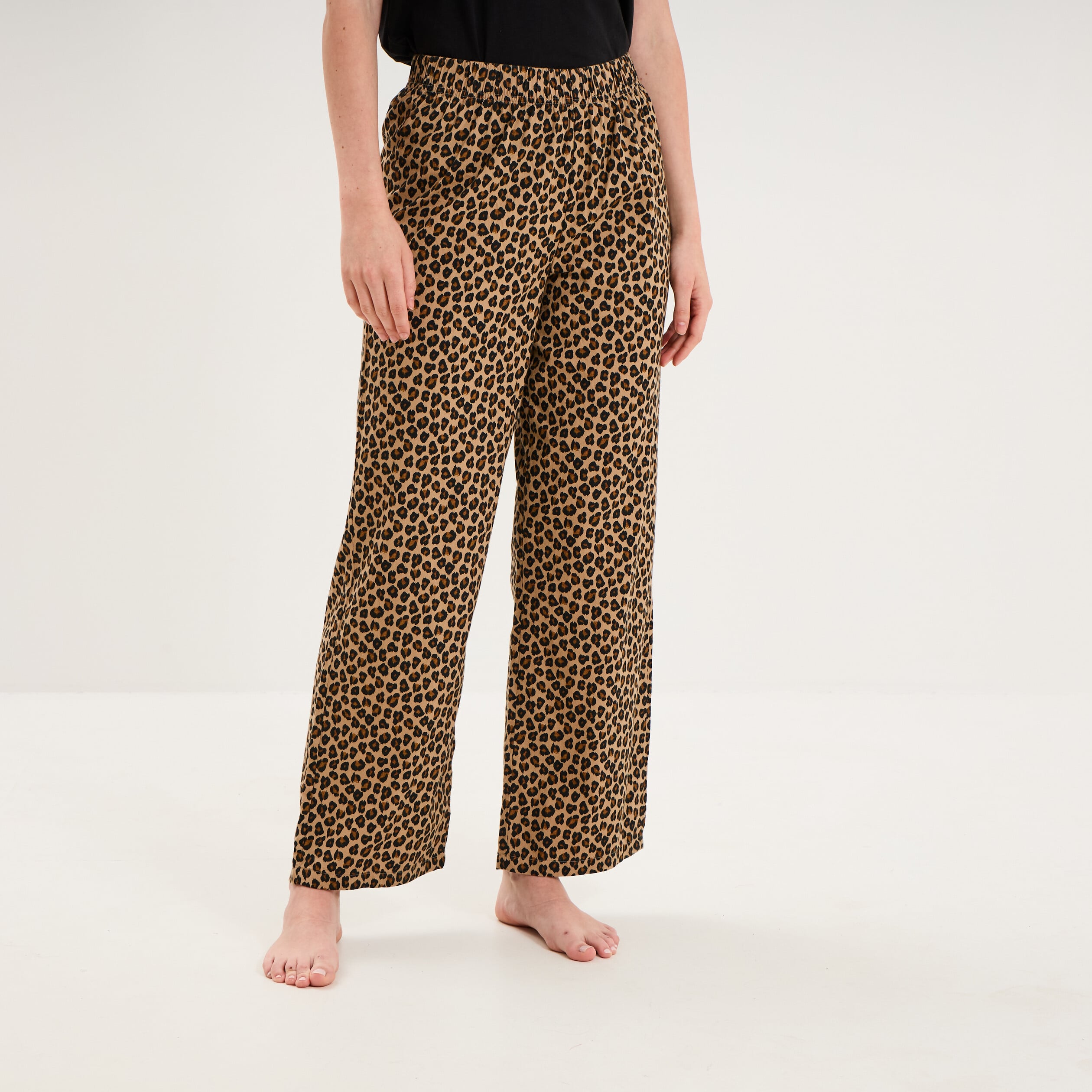 Pantalon de pyjama droit coton beige femme