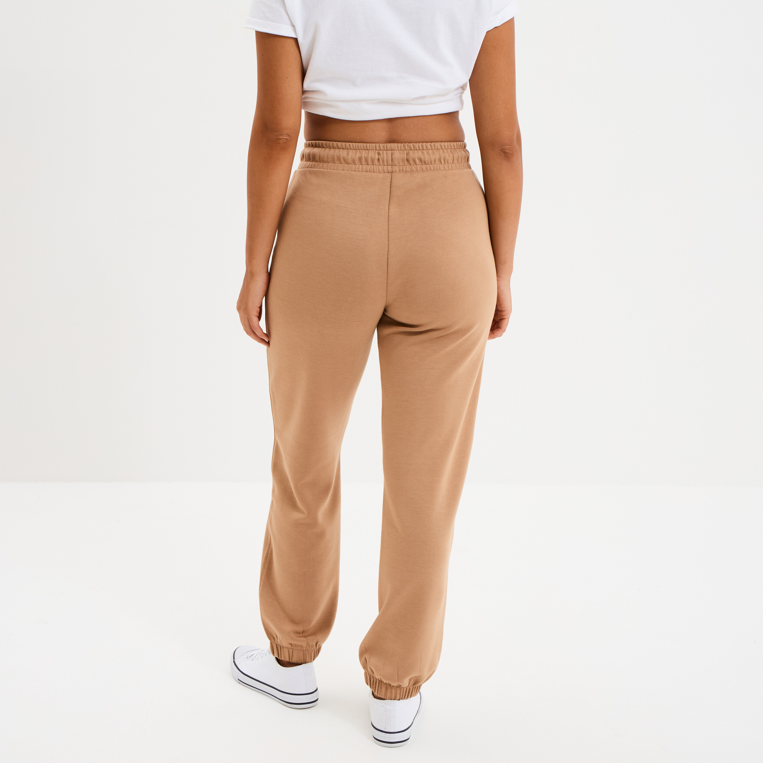 Pantalon de jogging large élastiqué taupe femme
