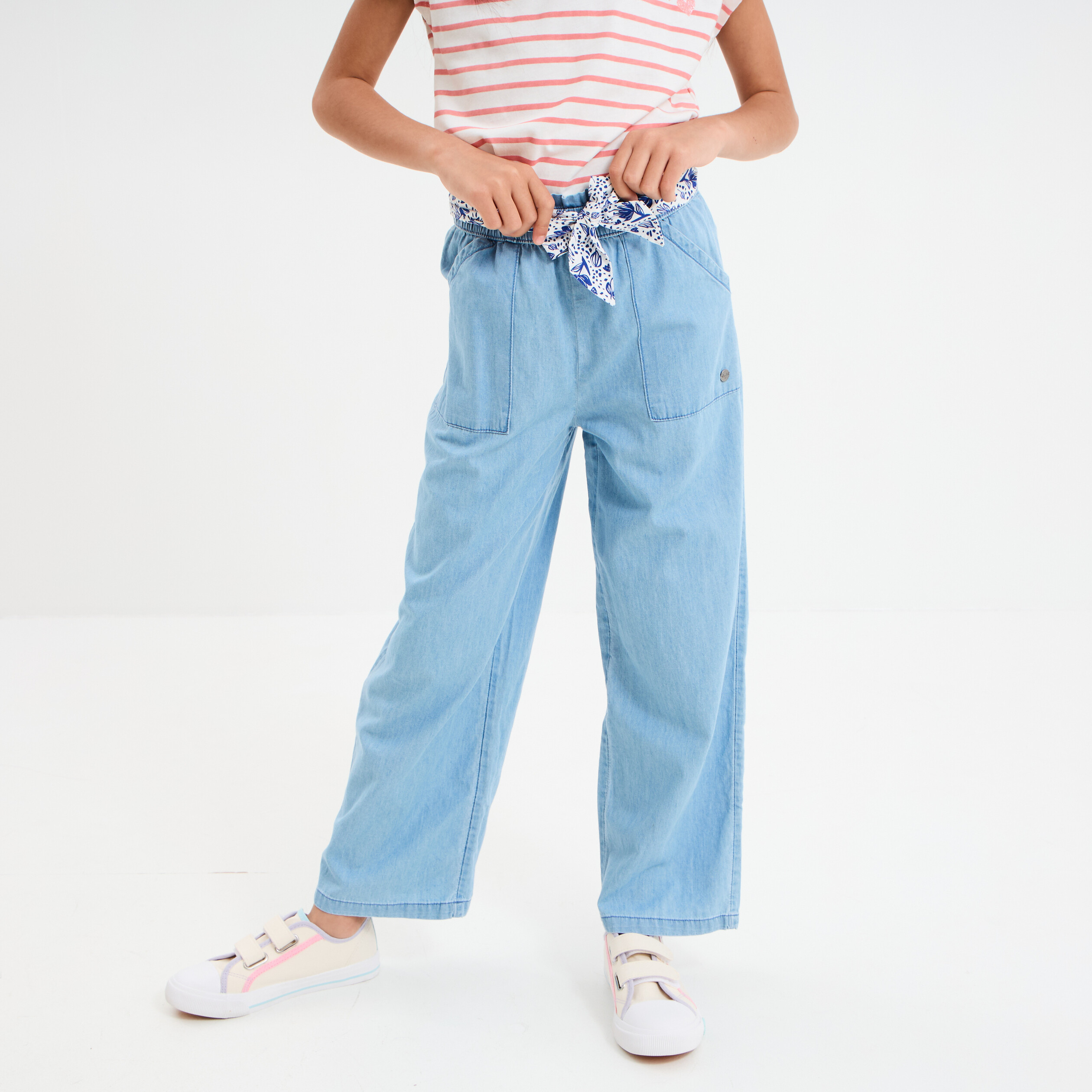 jeans large ceinture foulard denim double stone fille Jeans large ceinture foulard denim double stone fille
