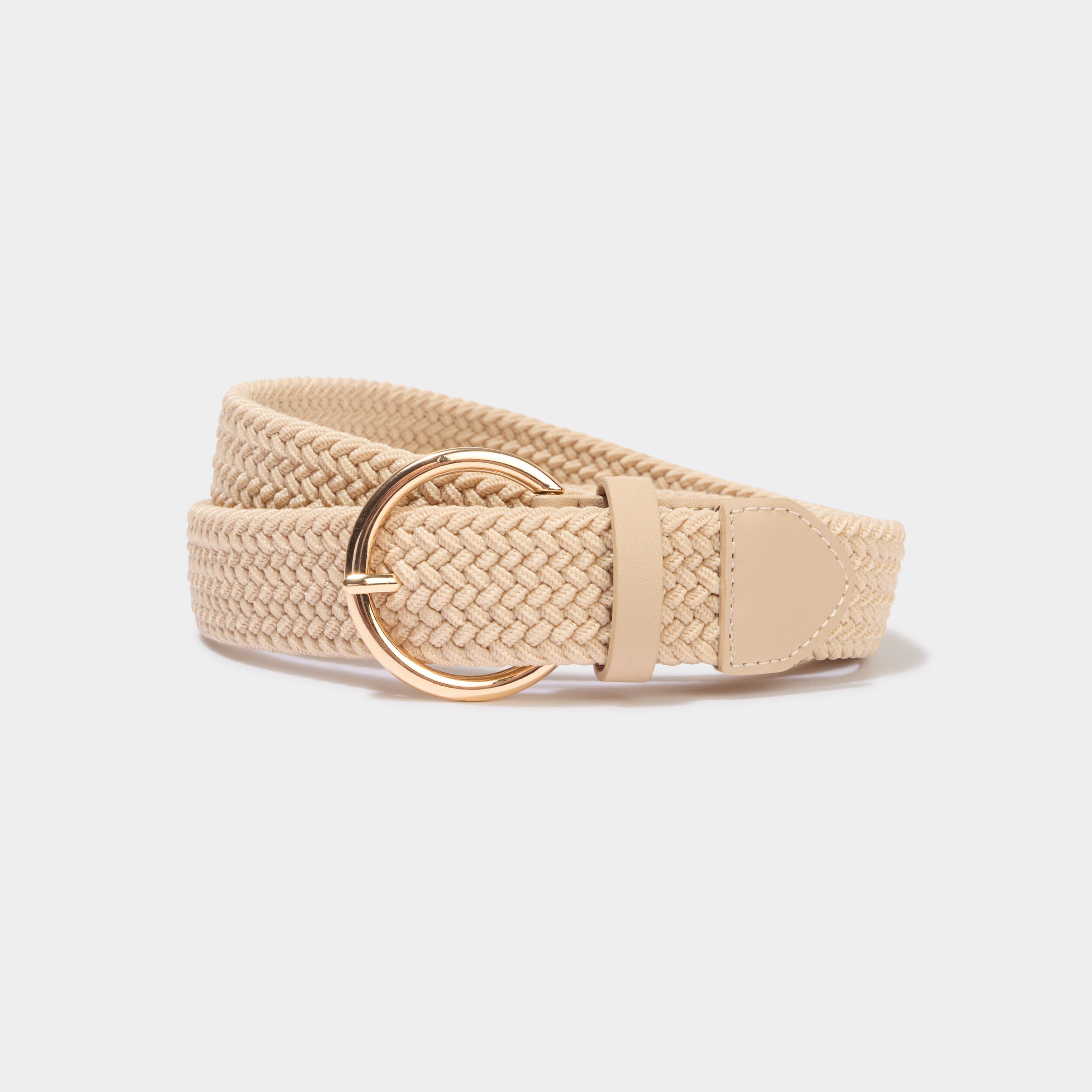 Ceinture tress&eacute;e avec boucle ronde sable femme