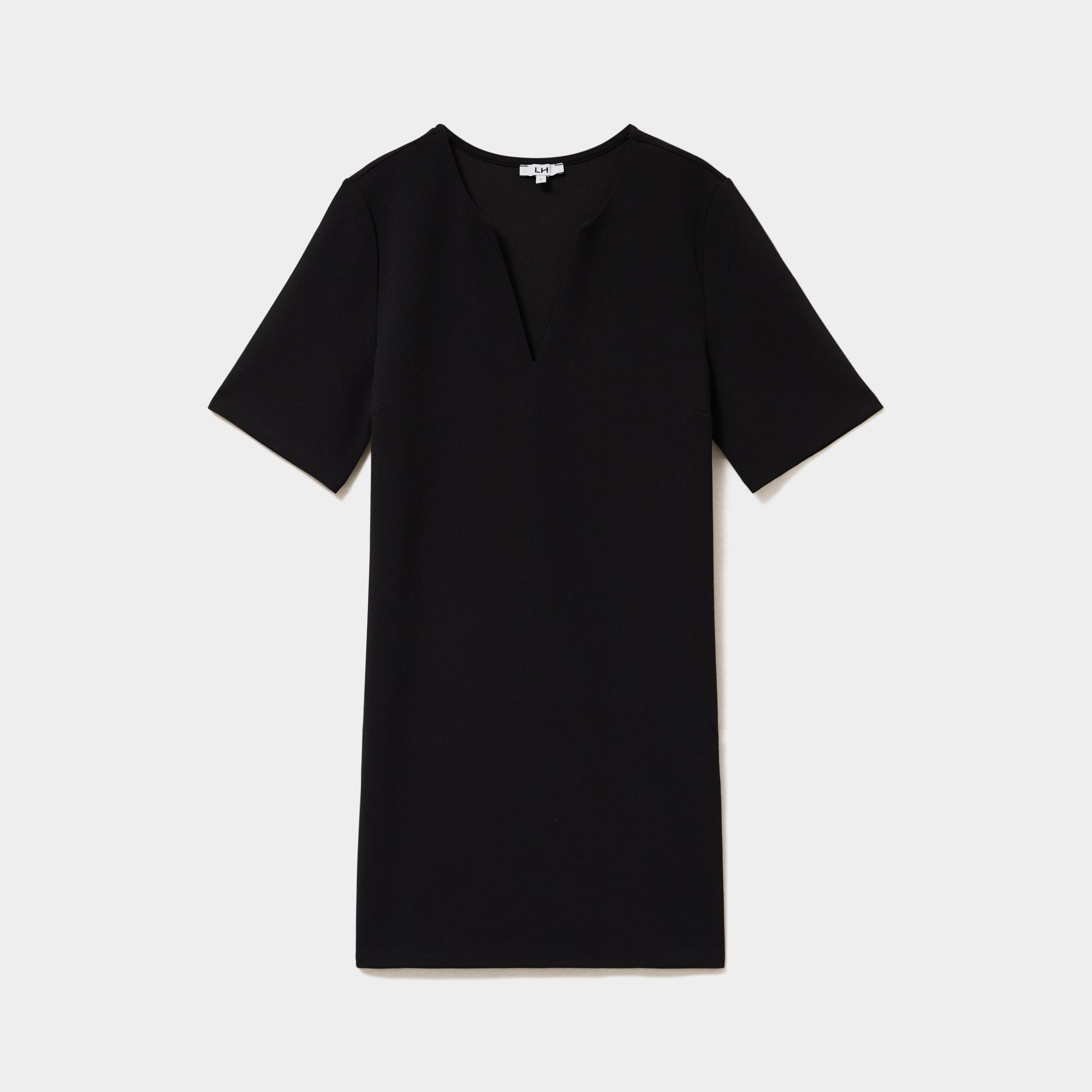 Robe courte col en V manches courtes noir femme