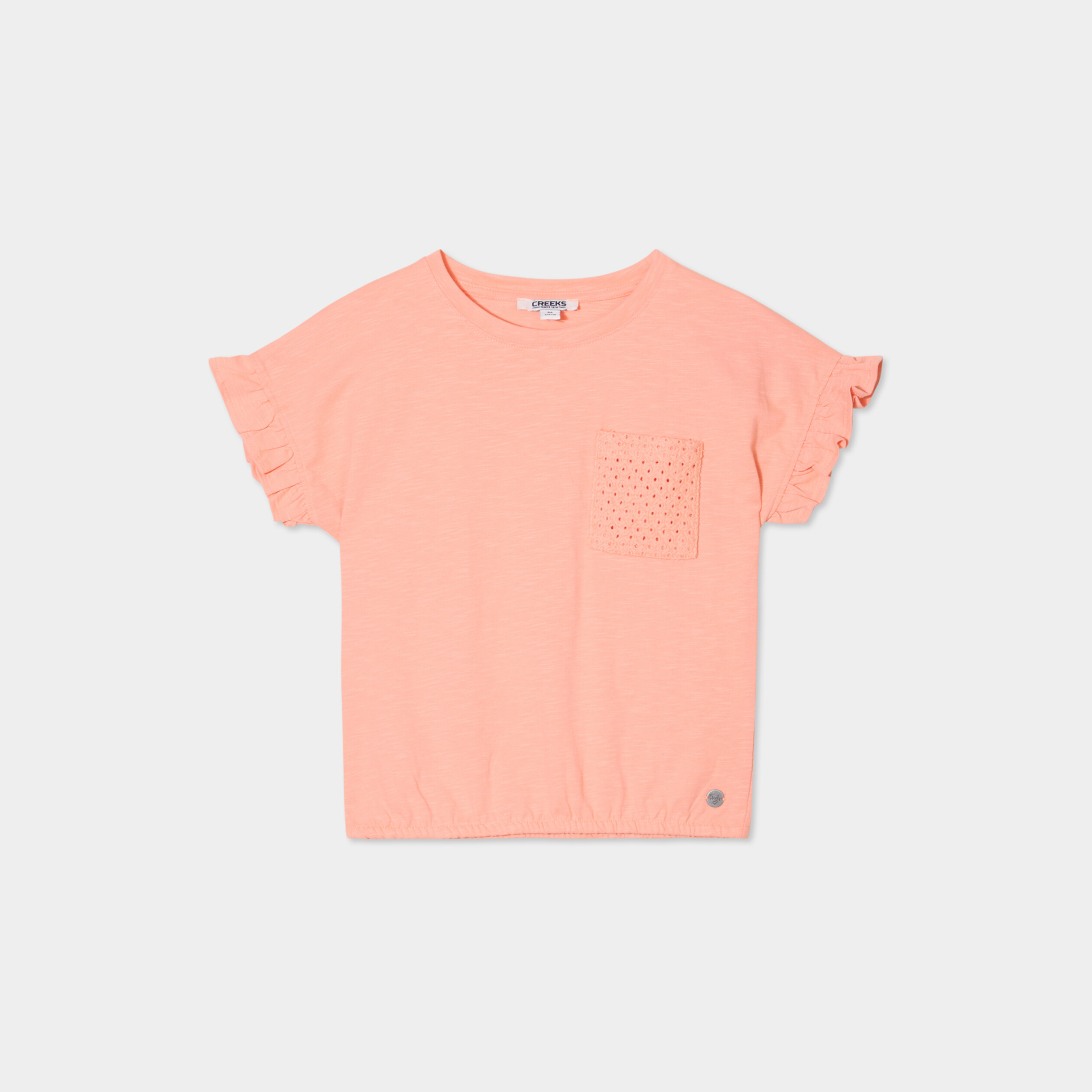t shirt poche broderie anglaise coton rose saumon fille T-shirt poche broderie anglaise coton rose saumon fille