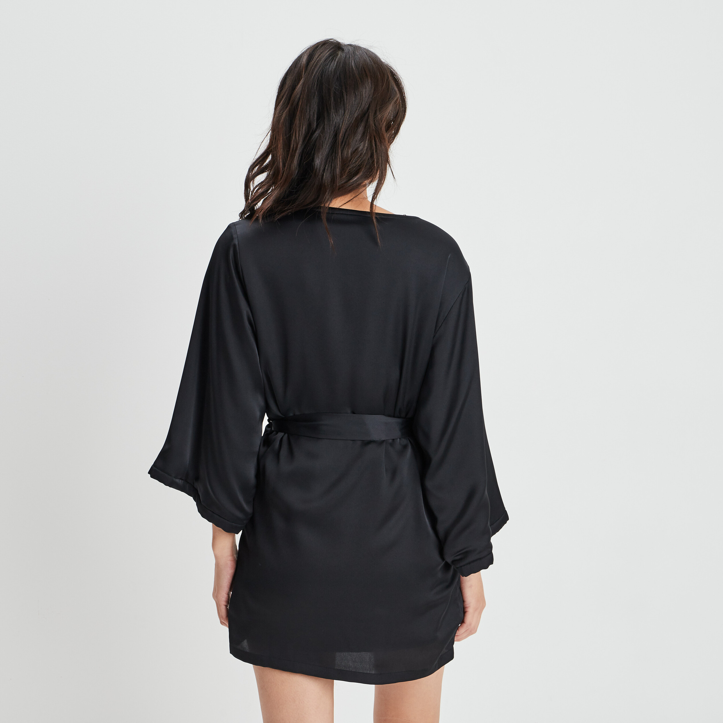 Peignoir ceinturé noir femme