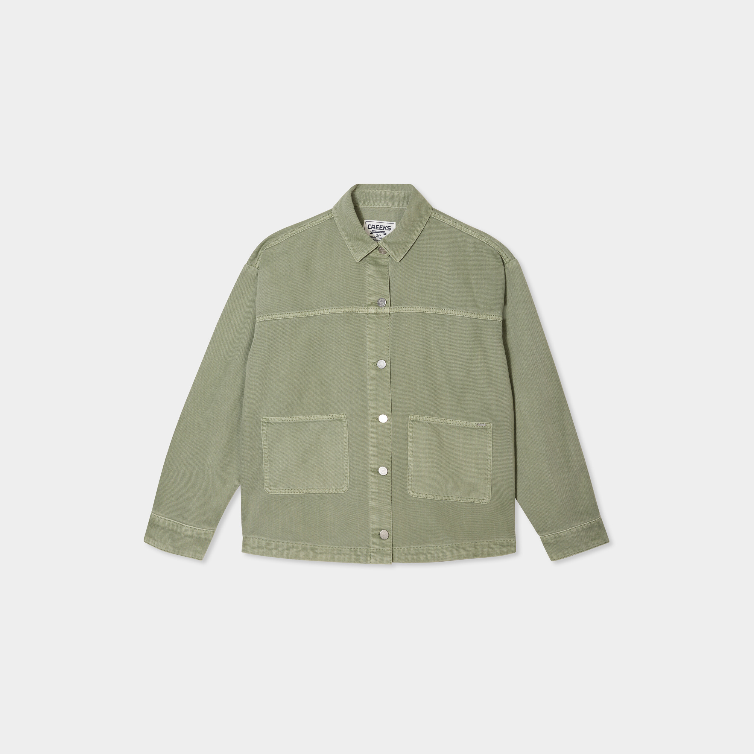 Veste surchemise oversize en jean coton vert kaki femme
