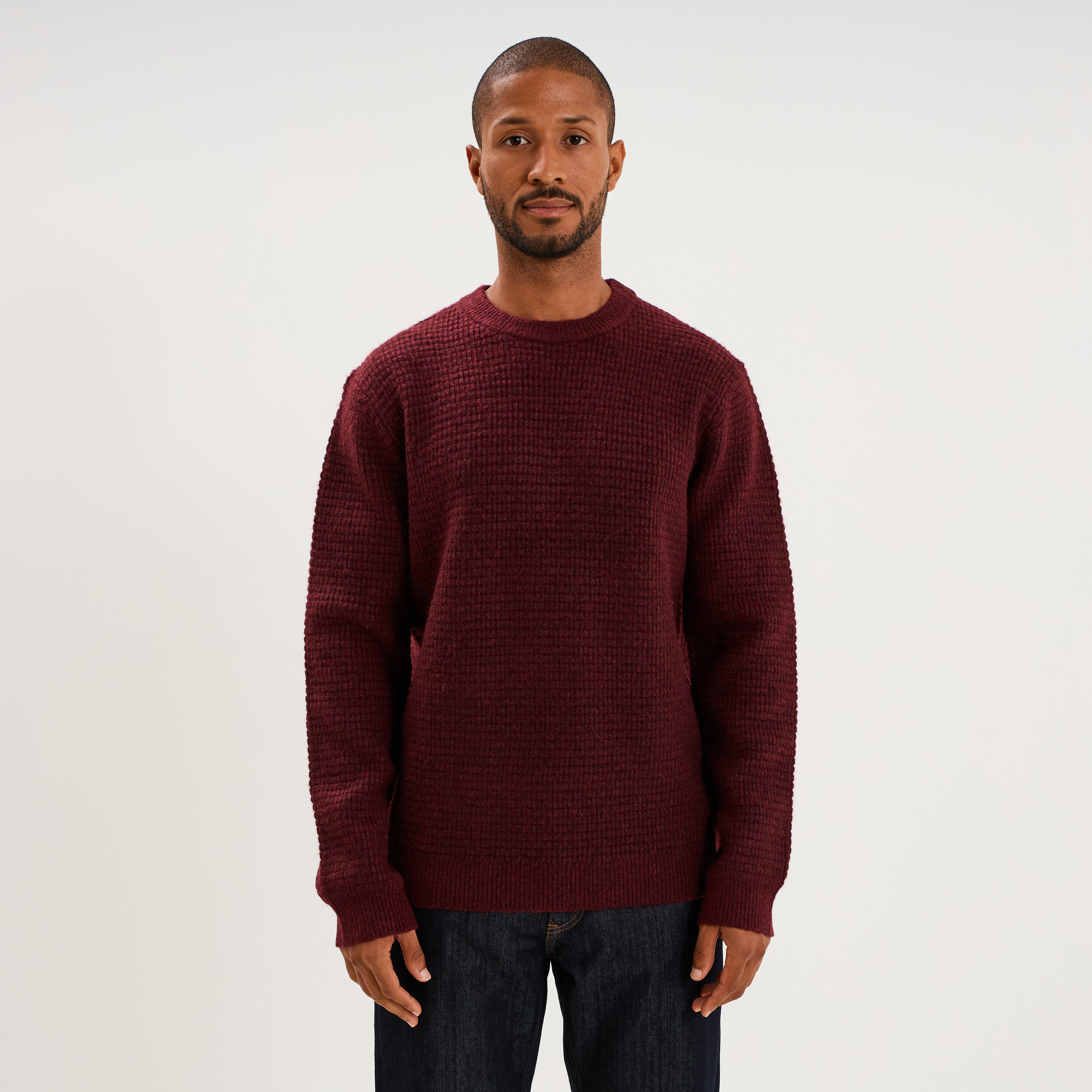 Pull col rond manches longues prune homme