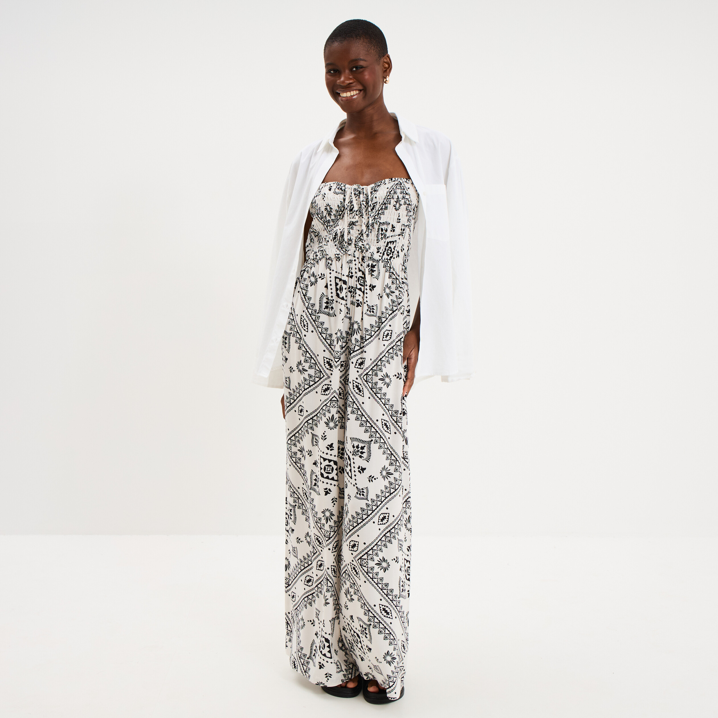 Combinaison pantalon bustier fluide blanc femme