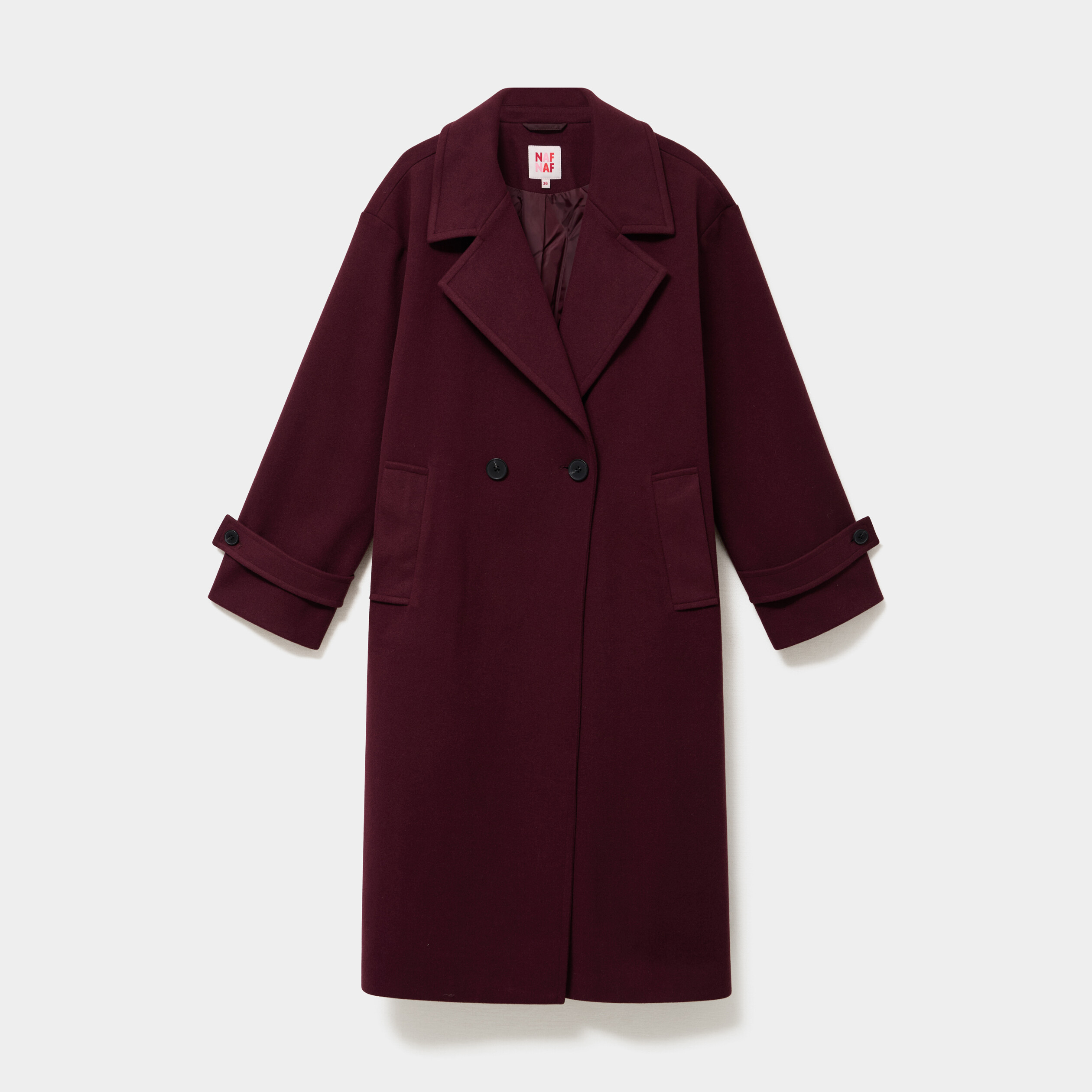 Manteau oversize double boutons long violet fonc&eacute; femme