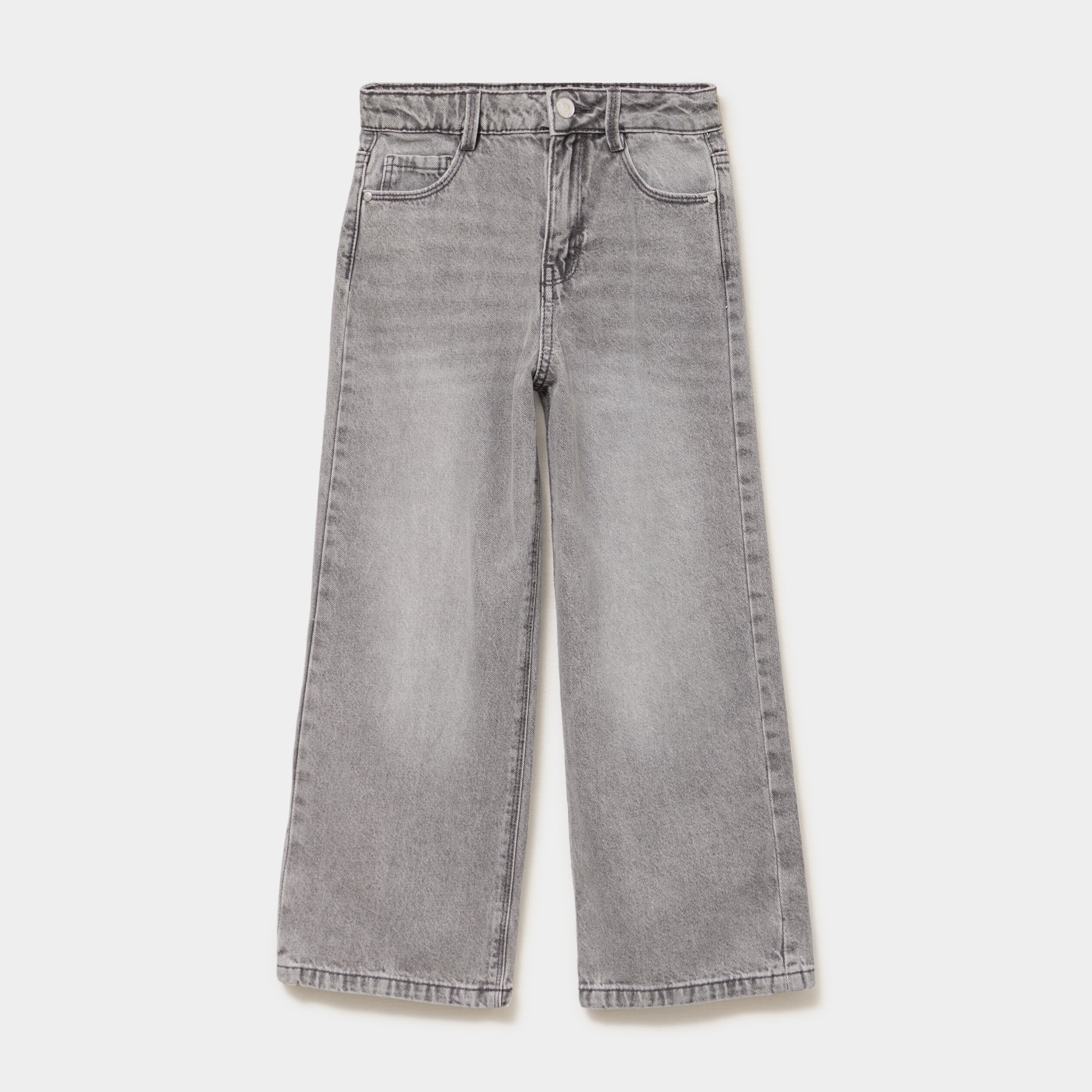 Jean large taille ajustable coton denim gris fille