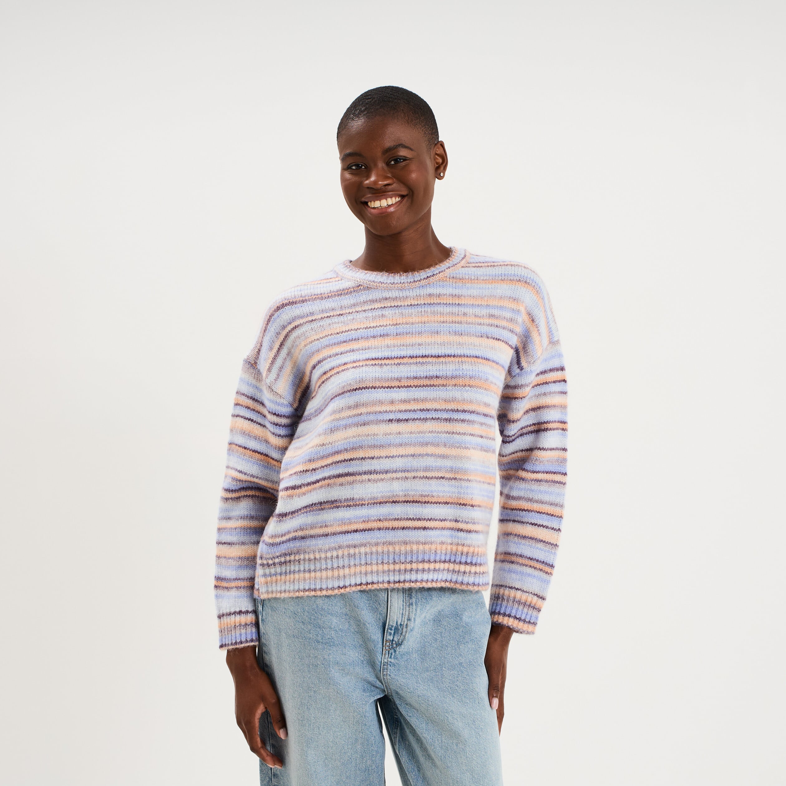 Pull col rond manches longues bleu ciel femme