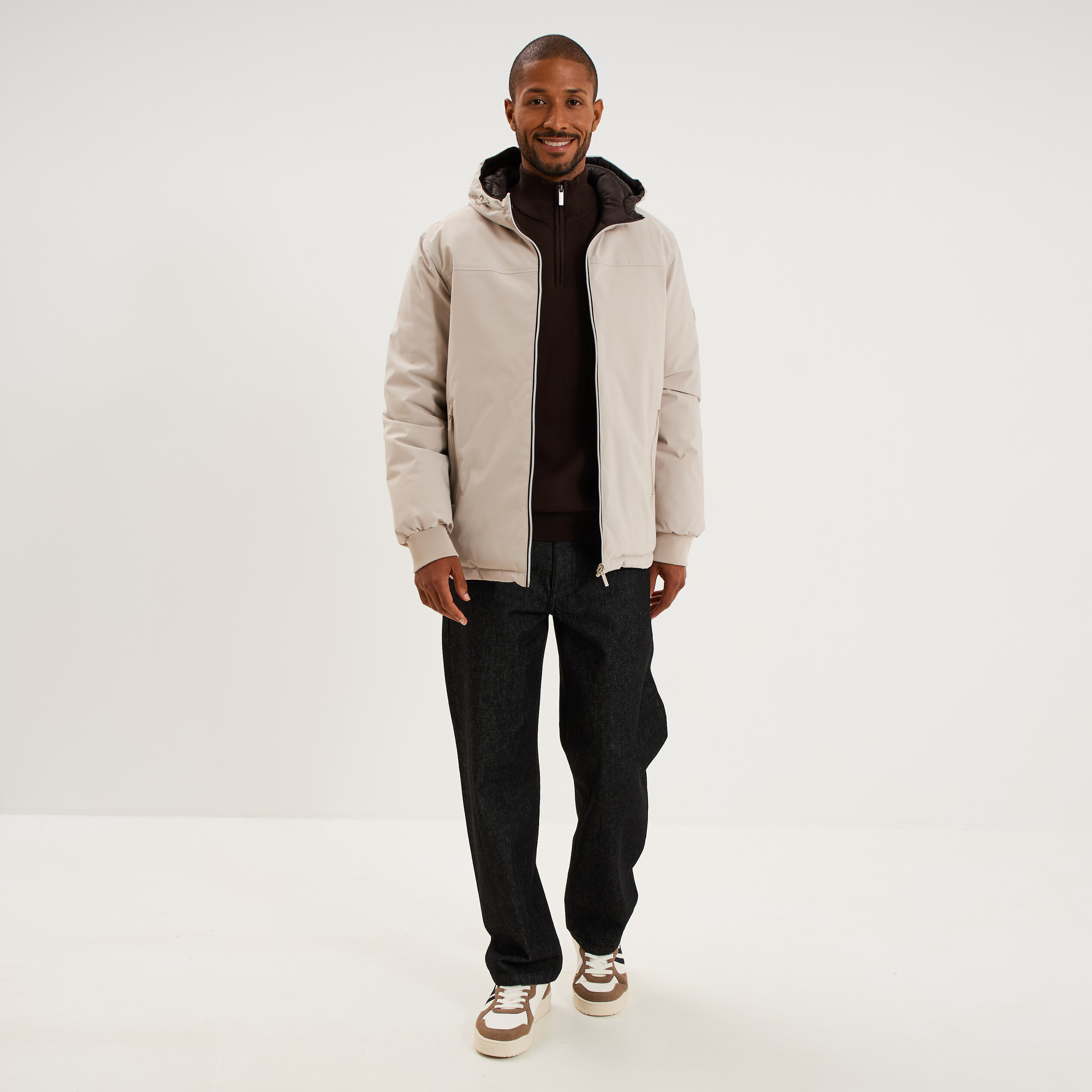 Blouson r&eacute;versible &agrave; capuche zipp&eacute; beige homme