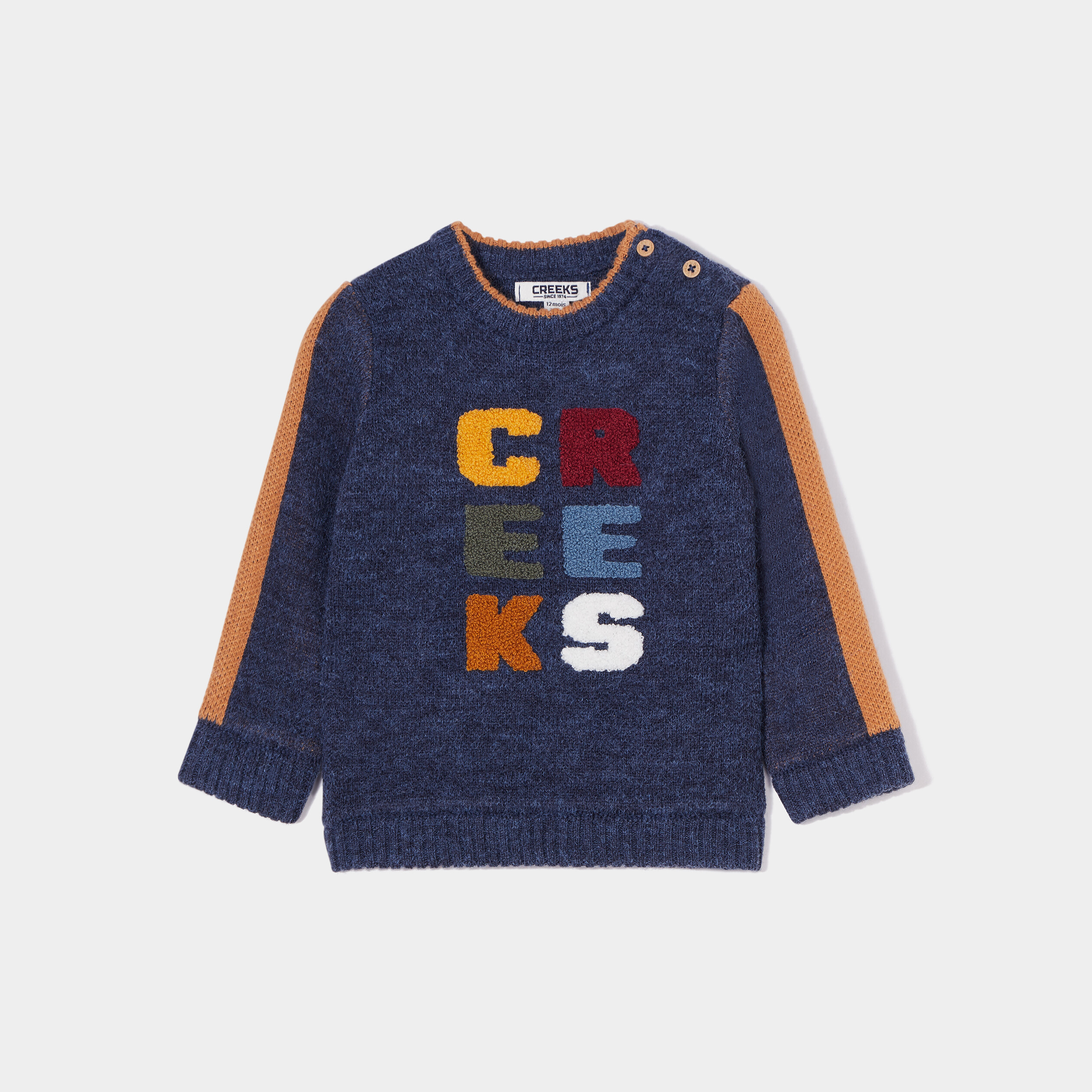 Pull col rond boutonné à l'épaule Creeks bleu marine bébé garçon