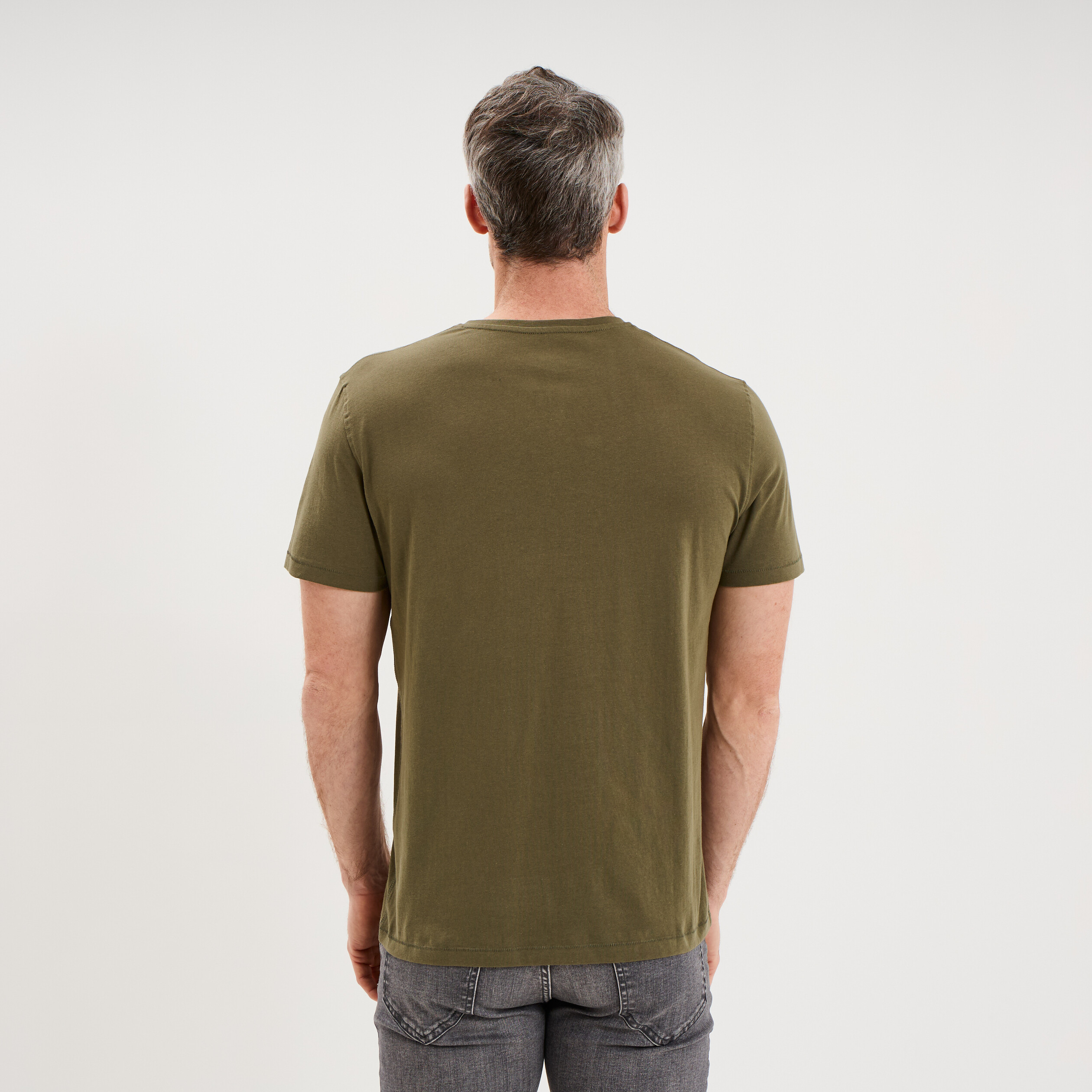 T-shirt manches courtes col tunisien vert kaki homme