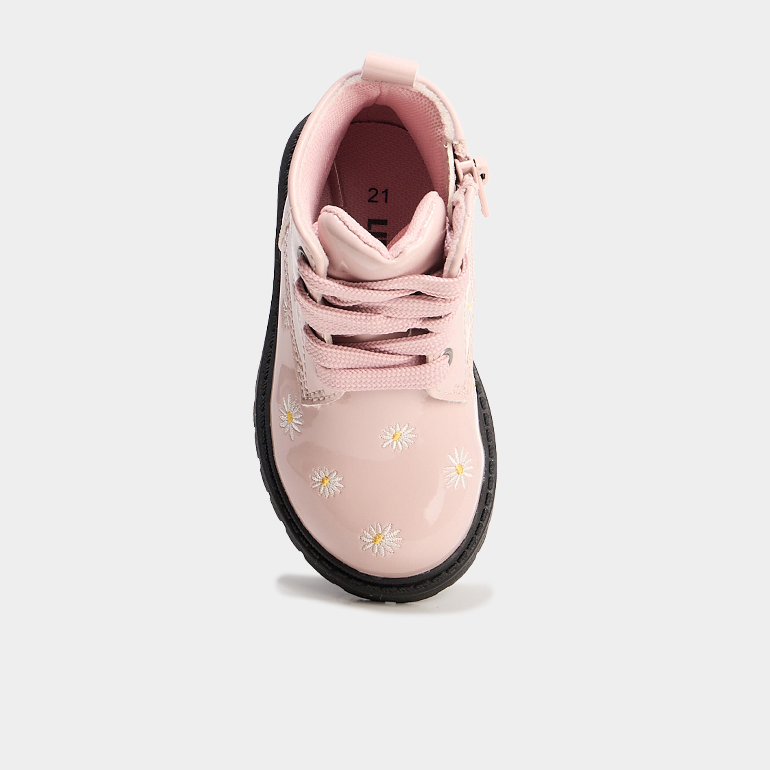 Bottines zipp&eacute;es vernies &agrave; broderie rose b&eacute;b&eacute; fille